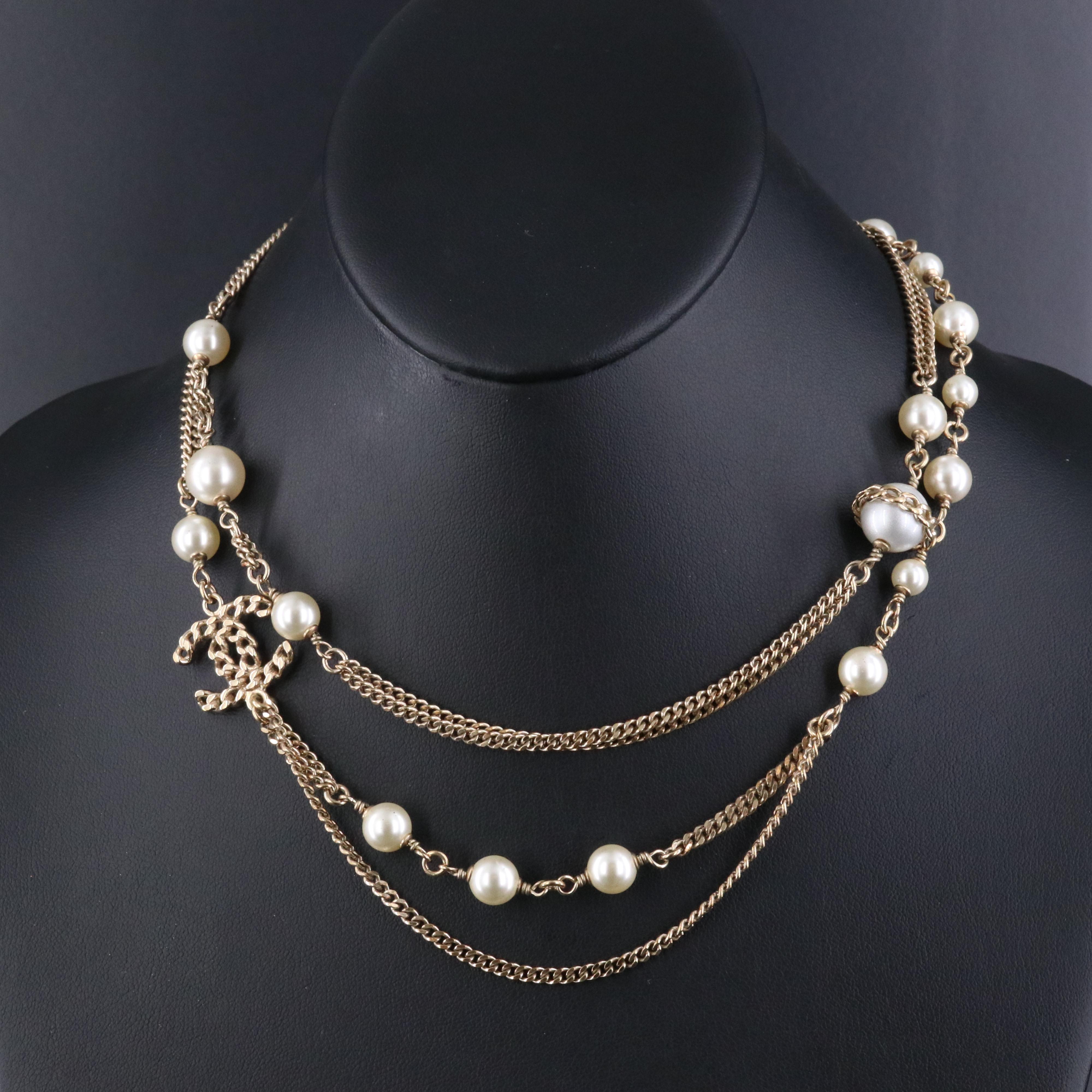 Chanel CC Faux Pearl Multi Strand Necklace 2016