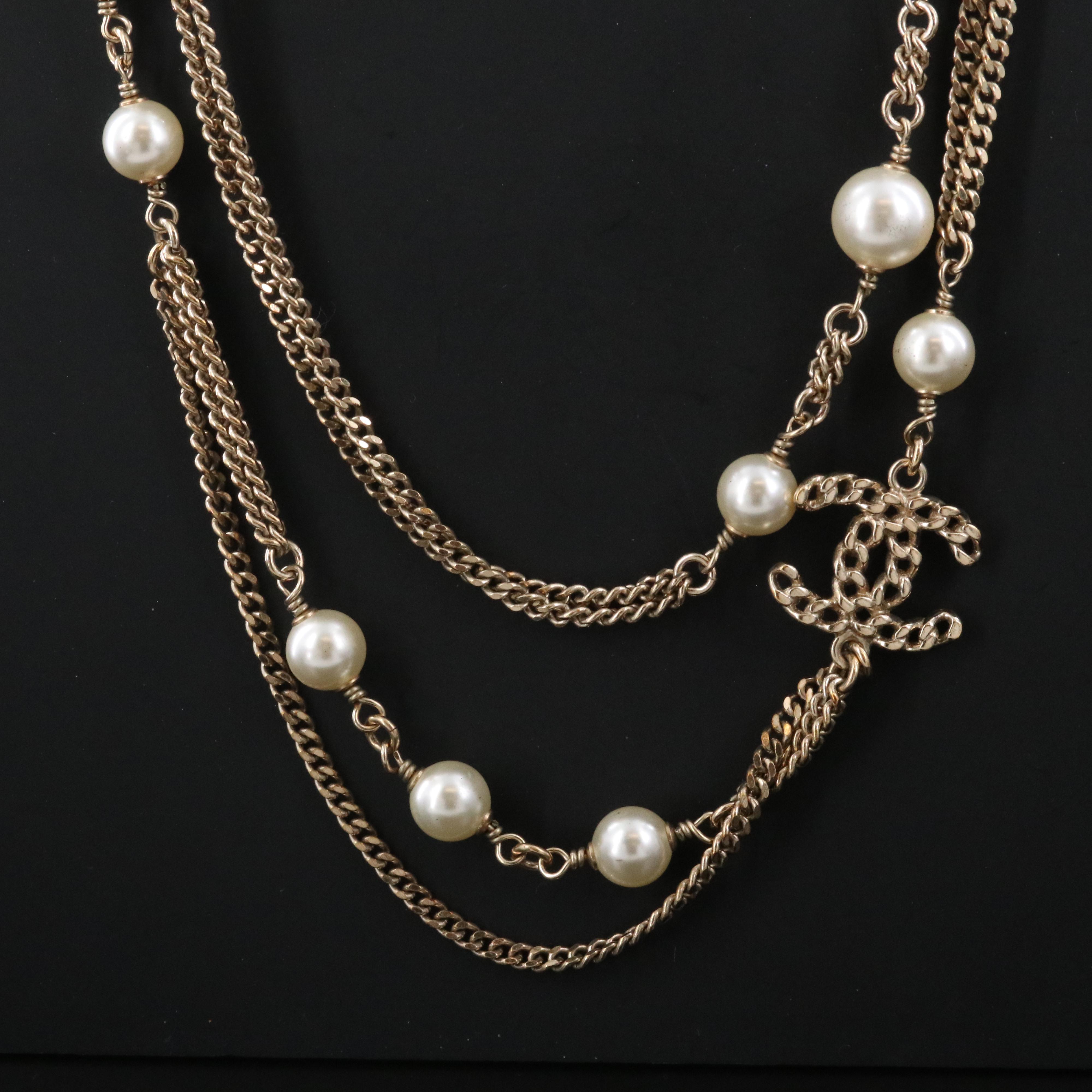 Chanel CC Faux Pearl Multi Strand Necklace 2016