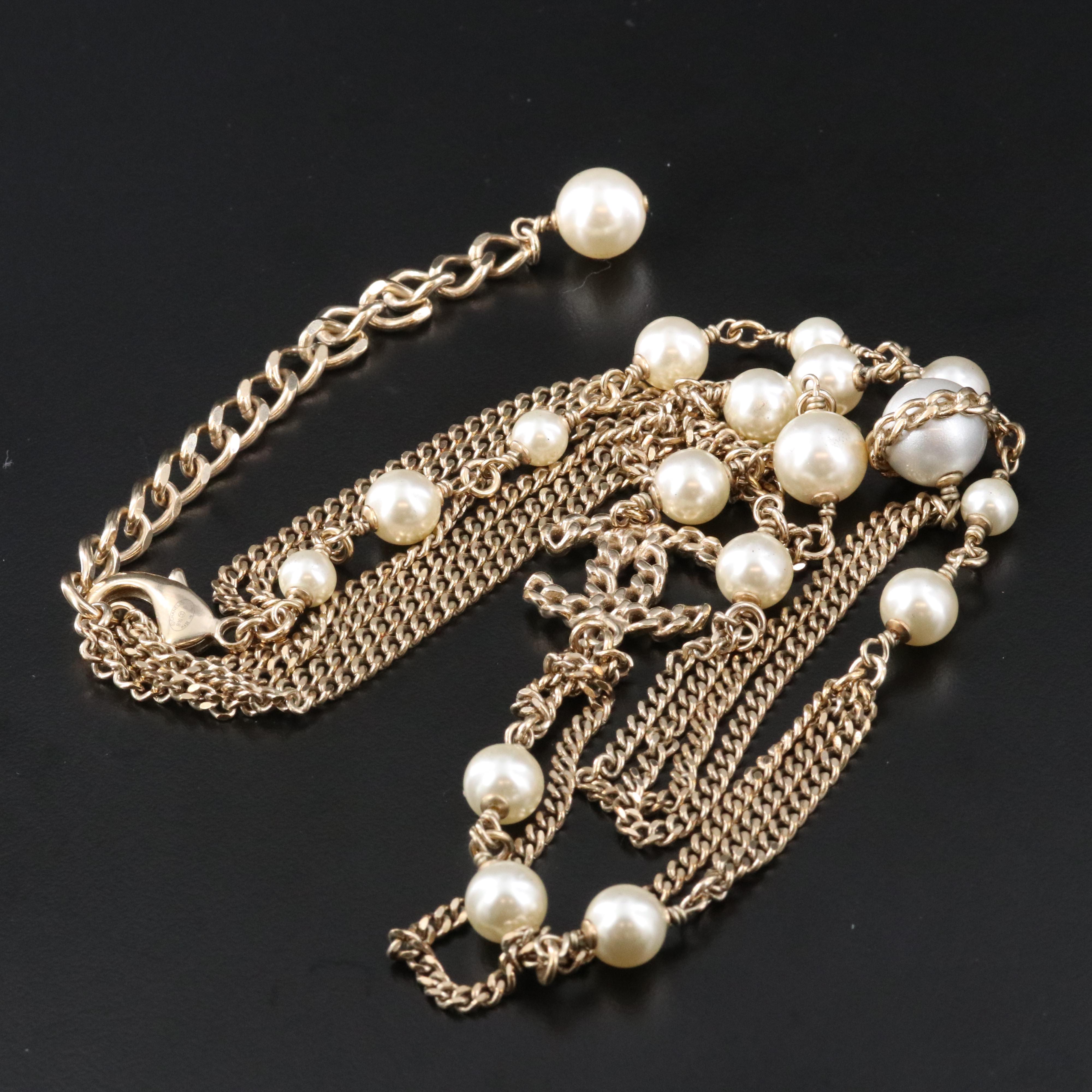 Chanel CC Faux Pearl Multi Strand Necklace 2016