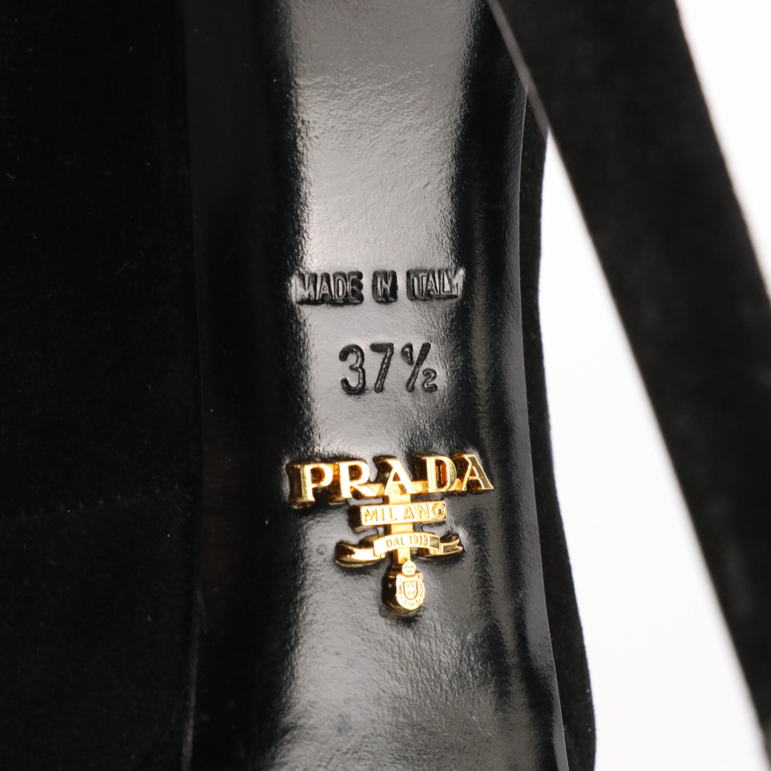 Prada Strappy Platform Peep-Toe Pumps in Black Suede, With Box