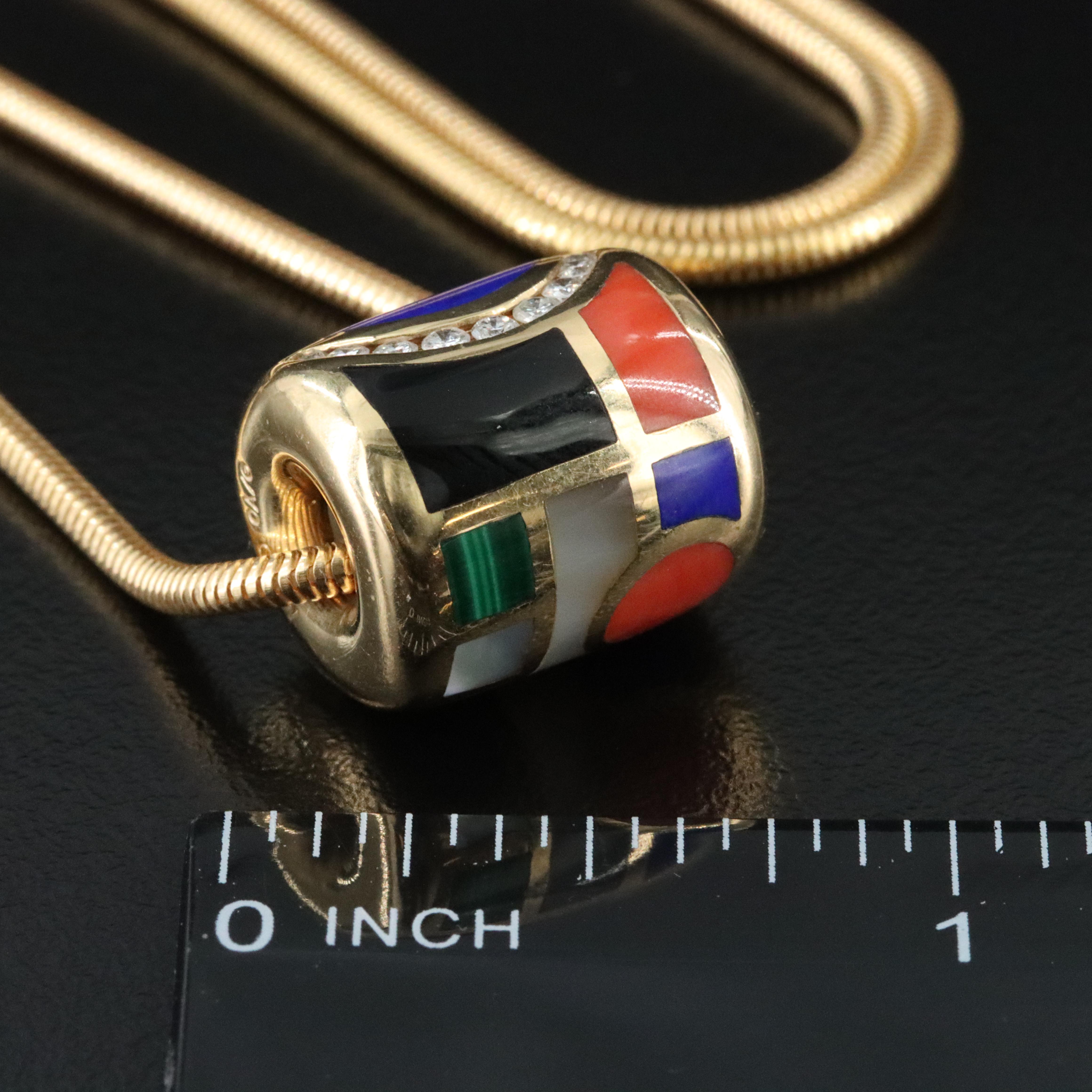 Asch-Grossbardt 14K Gemstone Inlay and Diamond Slide Bead Pendant Necklace