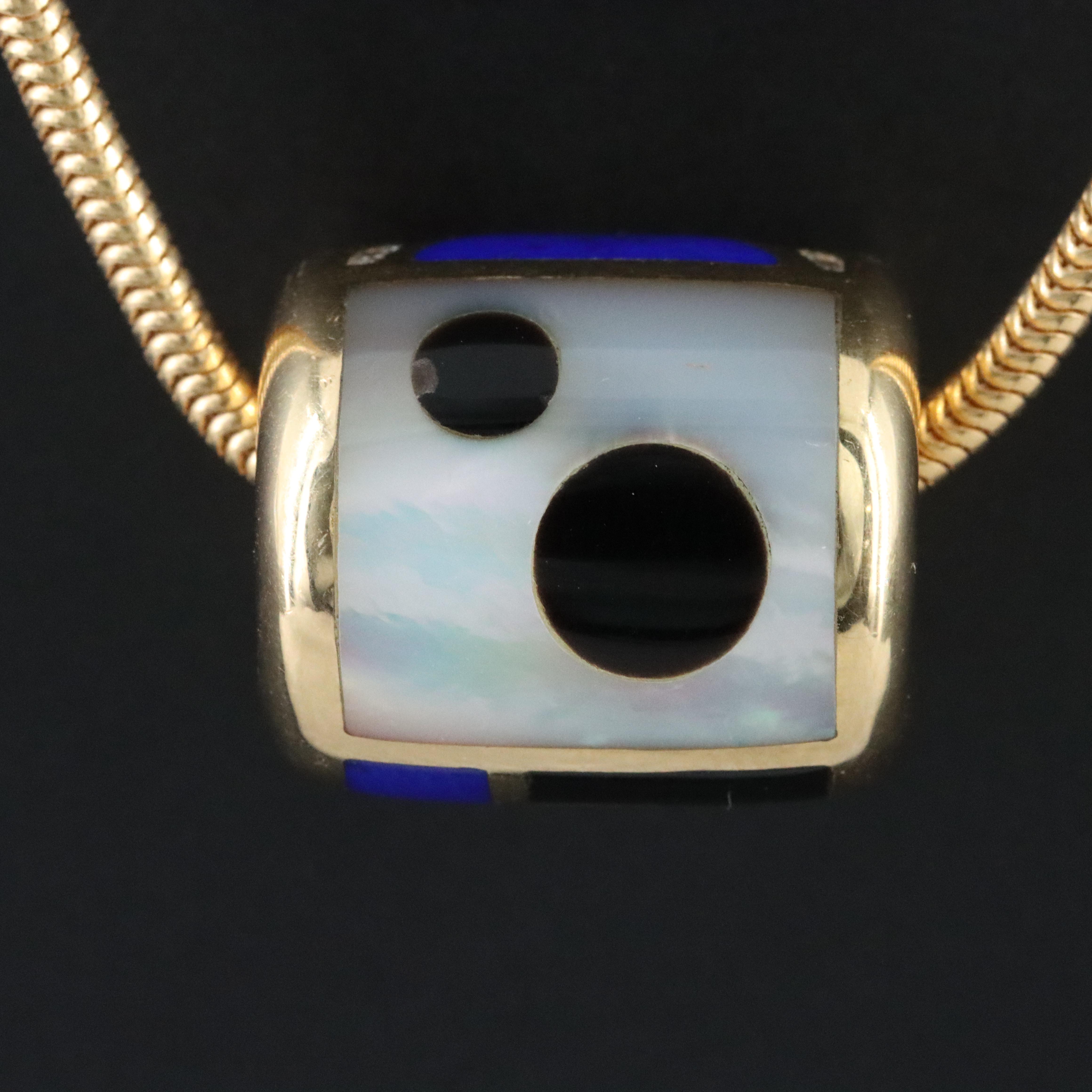 Asch-Grossbardt 14K Gemstone Inlay and Diamond Slide Bead Pendant Necklace