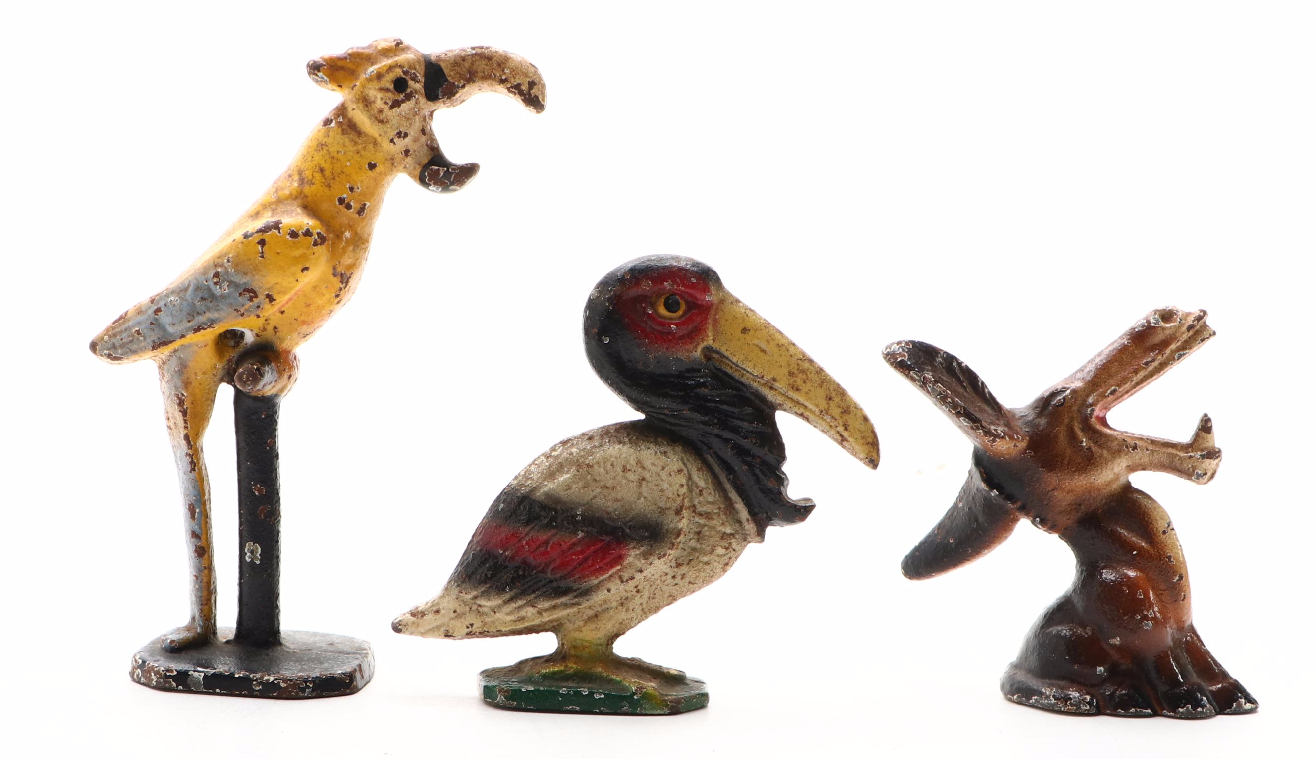 Painted Cast Iron Elephant, Birds and Donkey Bottle Openers, Mid-20th Century