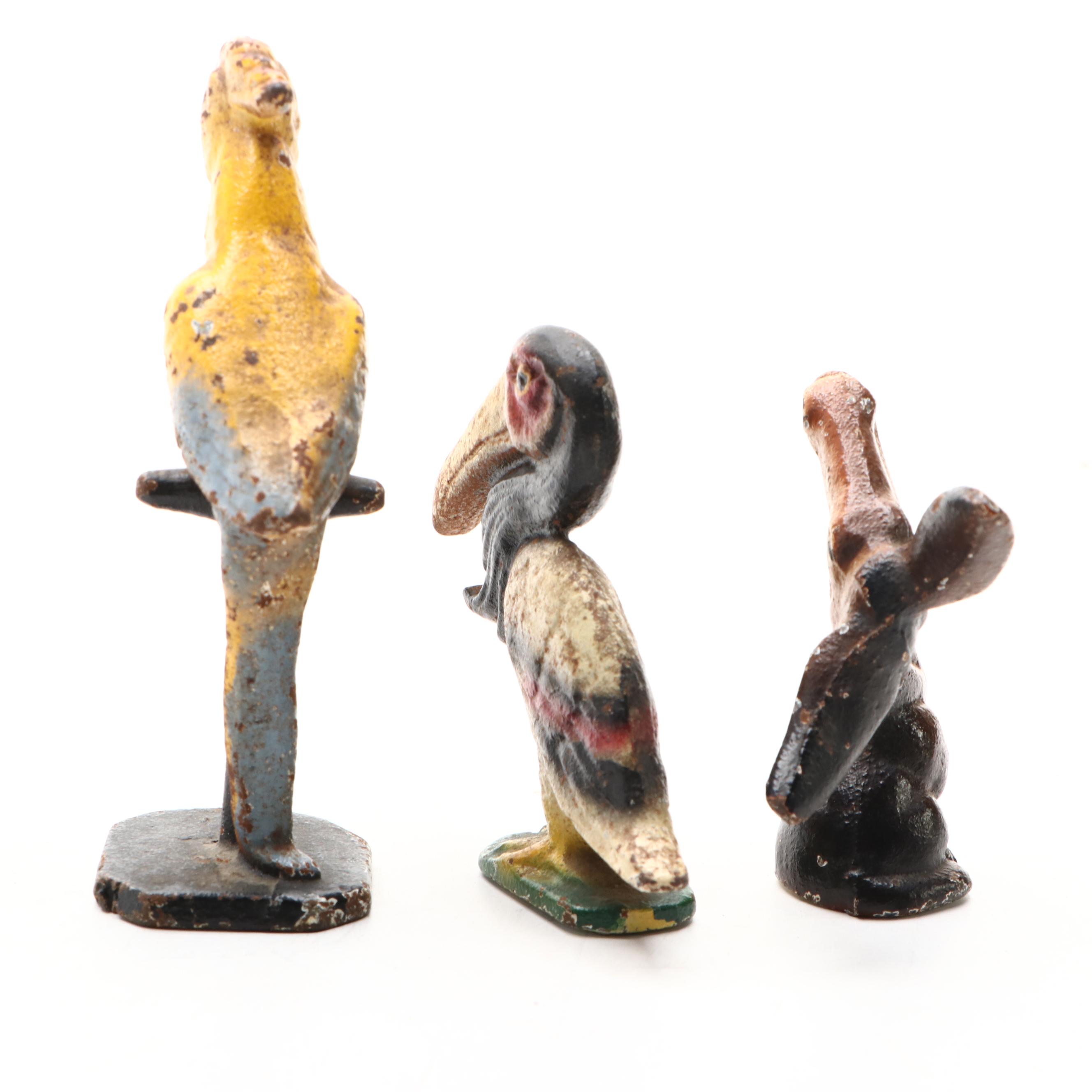 Painted Cast Iron Elephant, Birds and Donkey Bottle Openers, Mid-20th Century