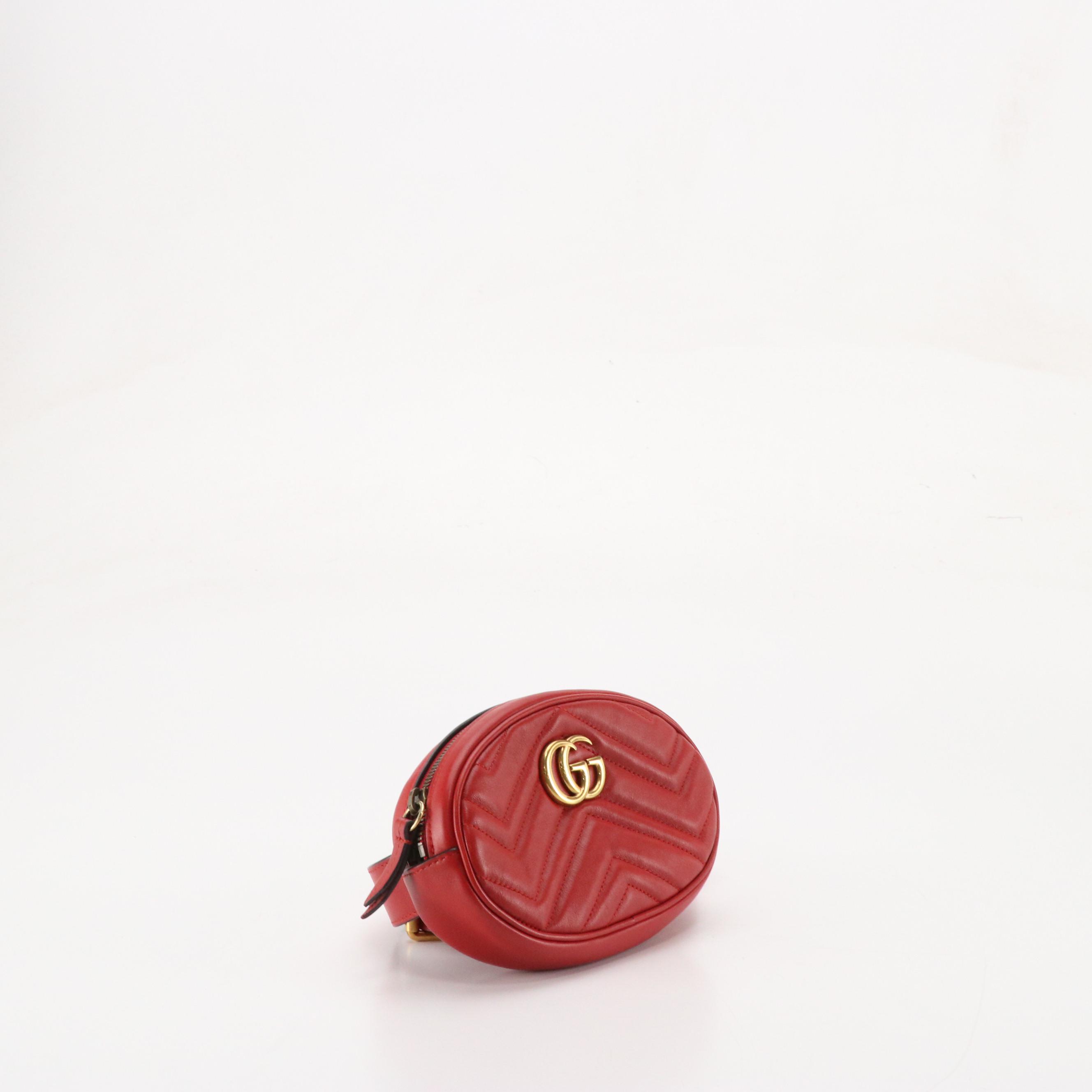 Gucci GG Marmont Belt Bag in Red Chevron Matelassé Leather