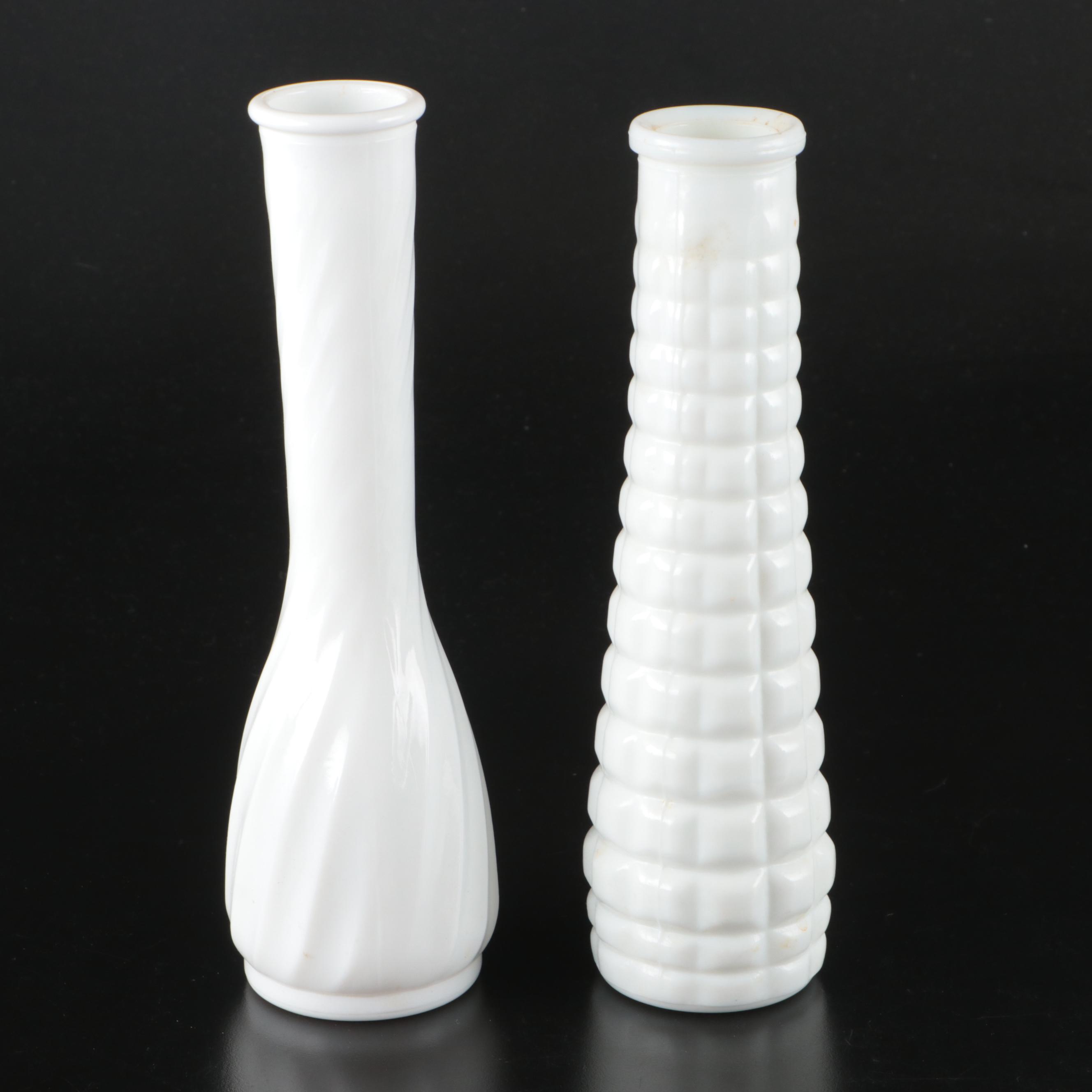 Vintage Milk Glass Vases and Chalice Bowl, Mid to Late 20th Century