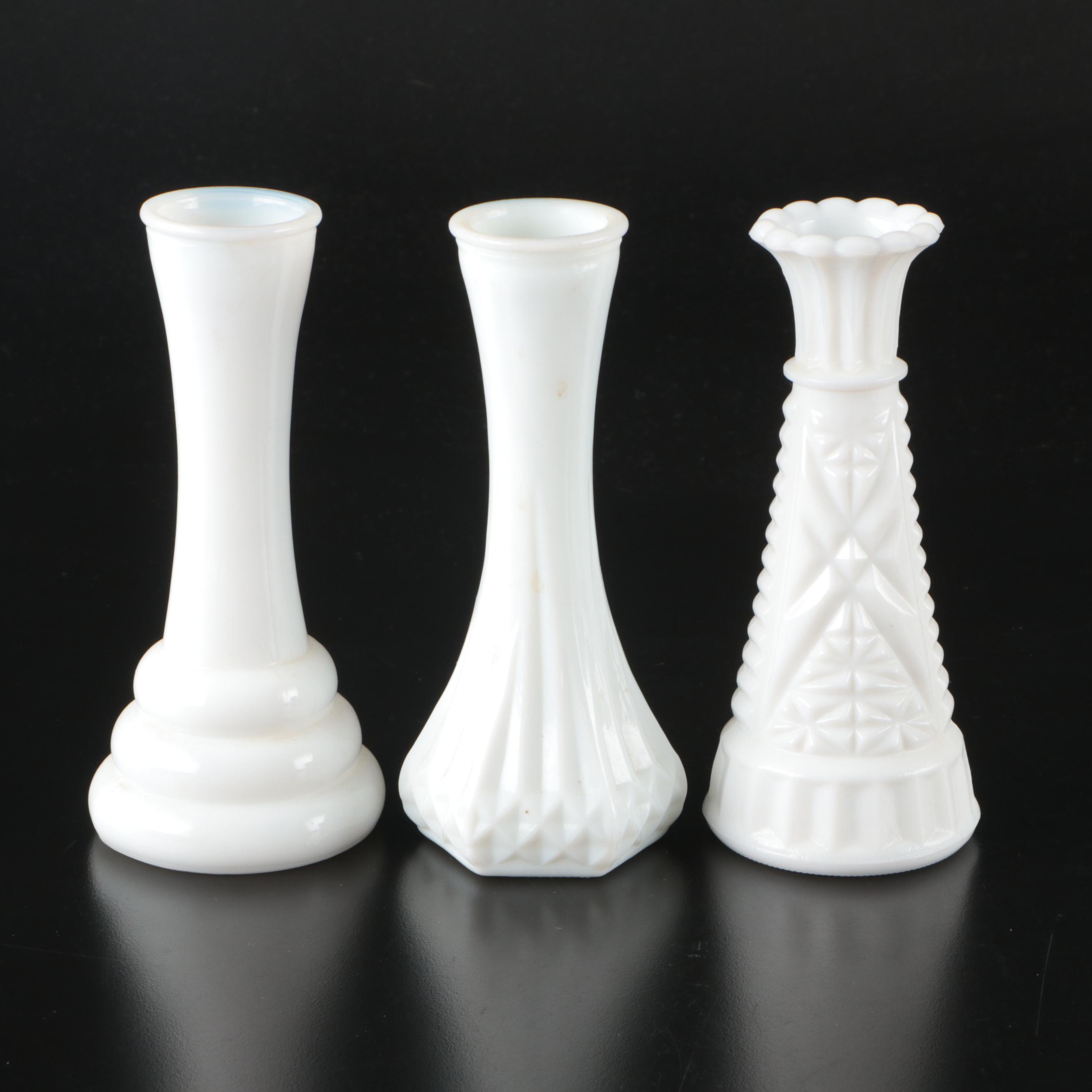 Vintage Milk Glass Vases and Chalice Bowl, Mid to Late 20th Century