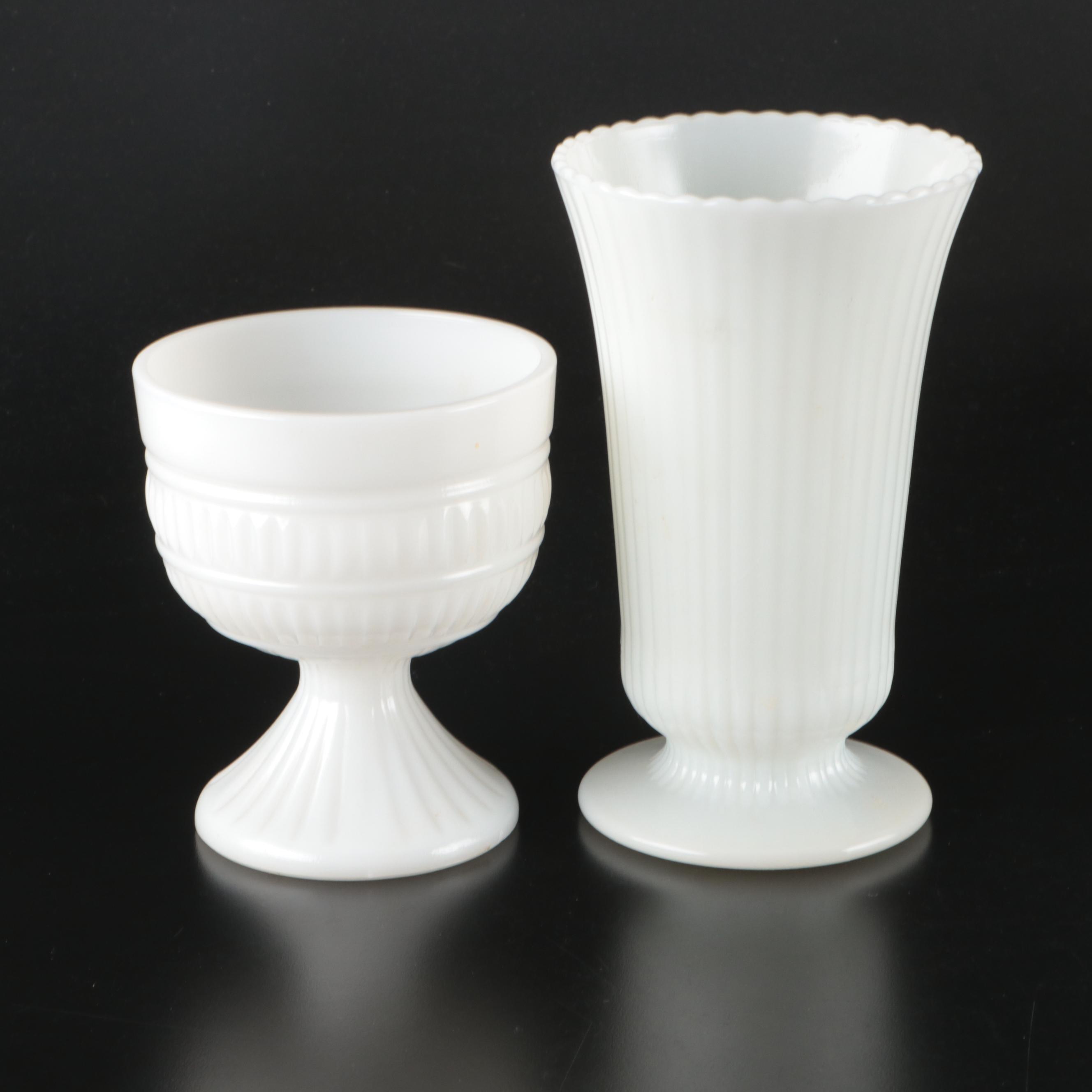 Vintage Milk Glass Vases and Chalice Bowl, Mid to Late 20th Century