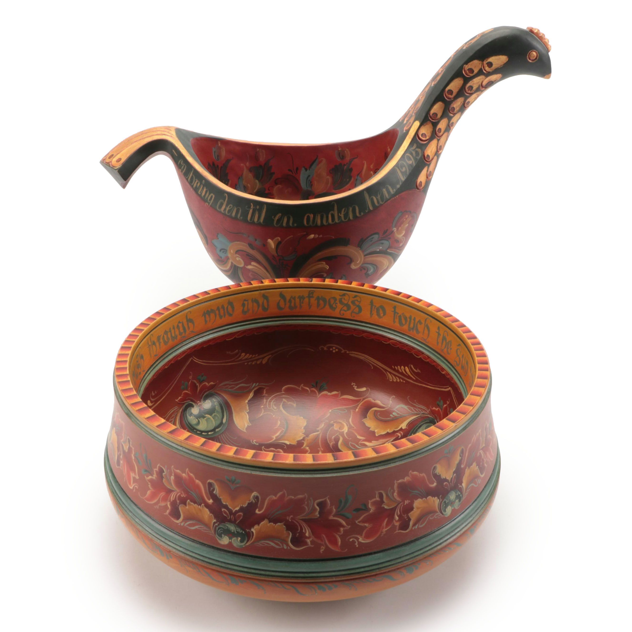 Pam Rucinski and Becky Lusk Rosemaling Style Decorative Wood Bowls