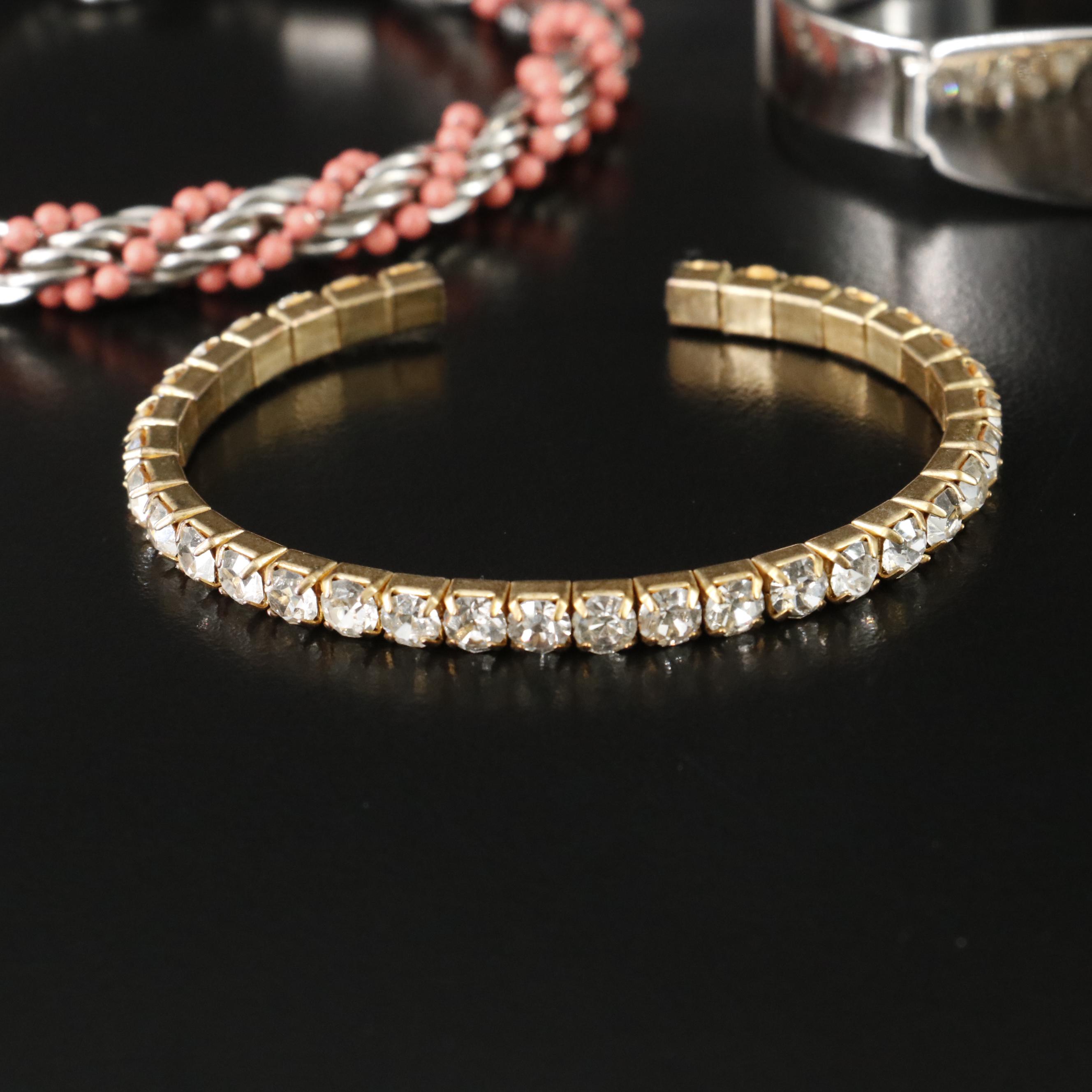 Bracelet Collection Featuring Rhinestones and Malachite