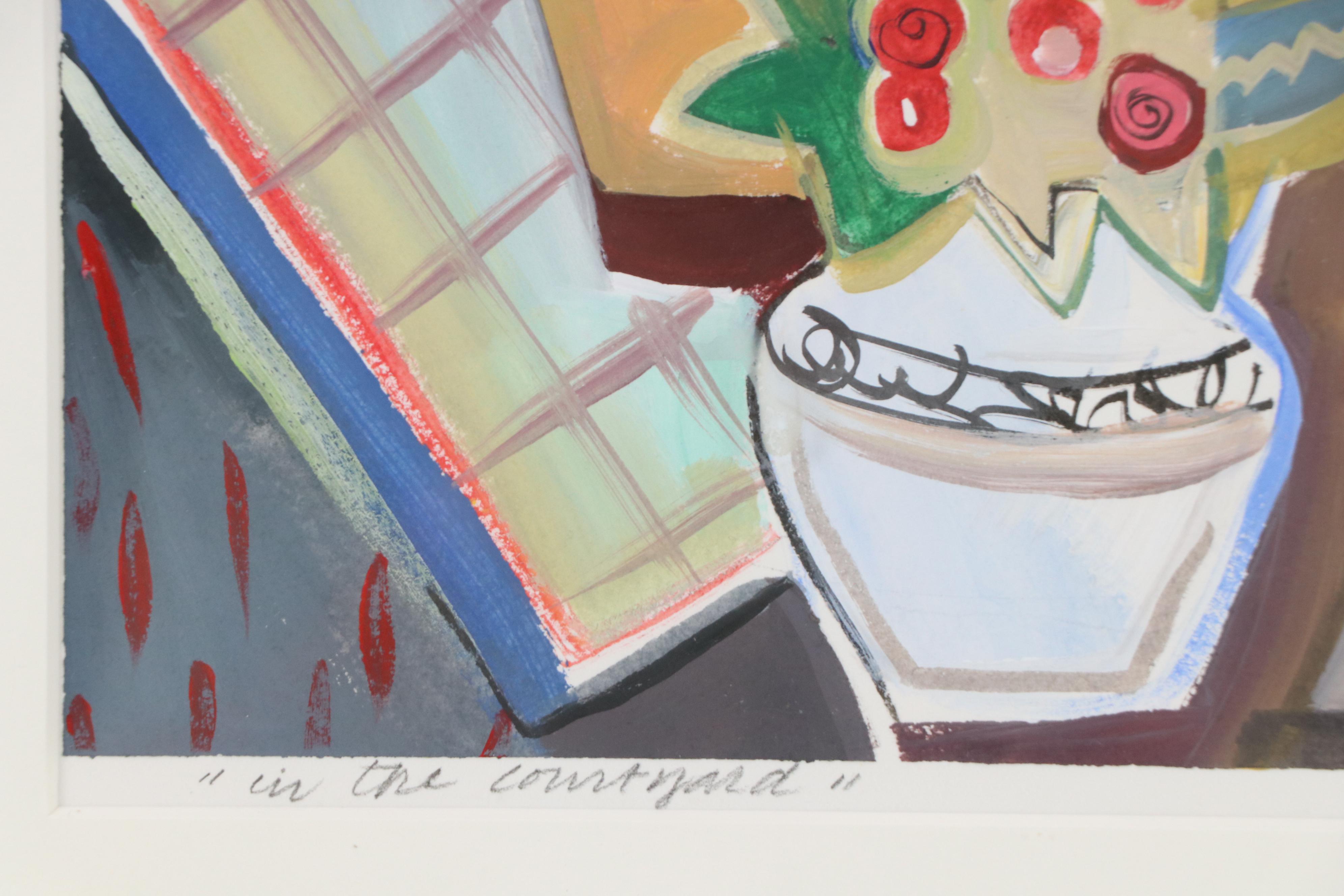 Amy Giust Modernist Figural Acrylic Paint "In the Courtyard"