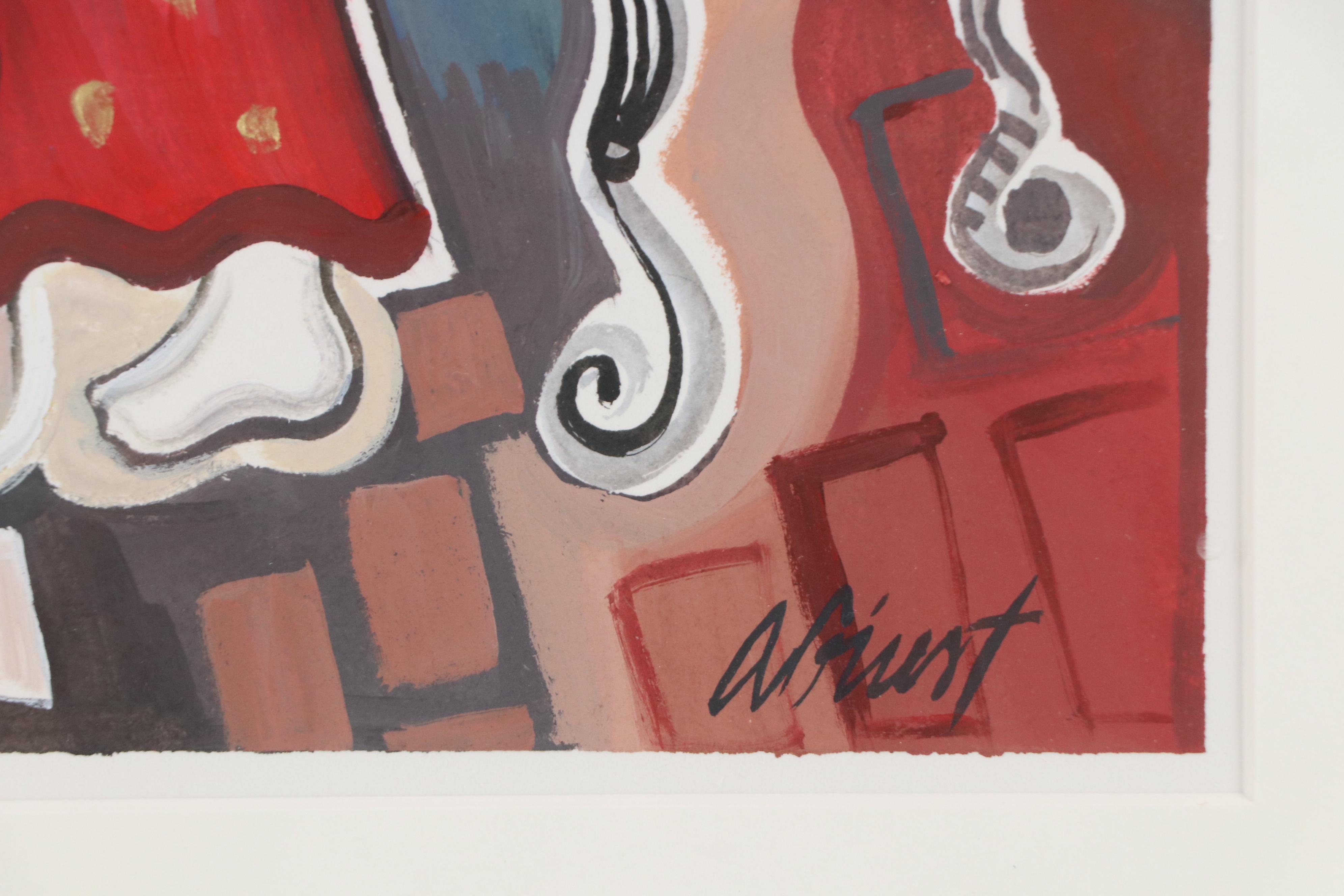 Amy Giust Modernist Figural Acrylic Paint "In the Courtyard"