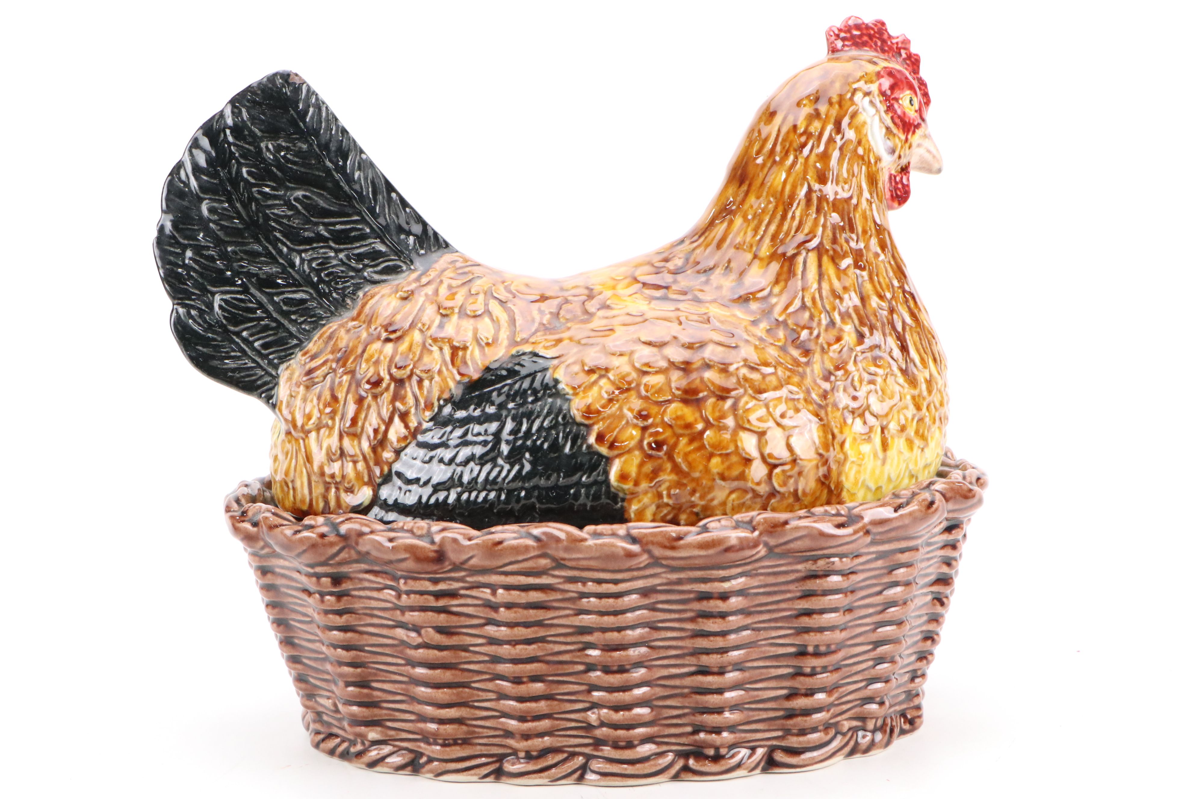 Vintage Hen in Basket Ceramic Soup Tureen