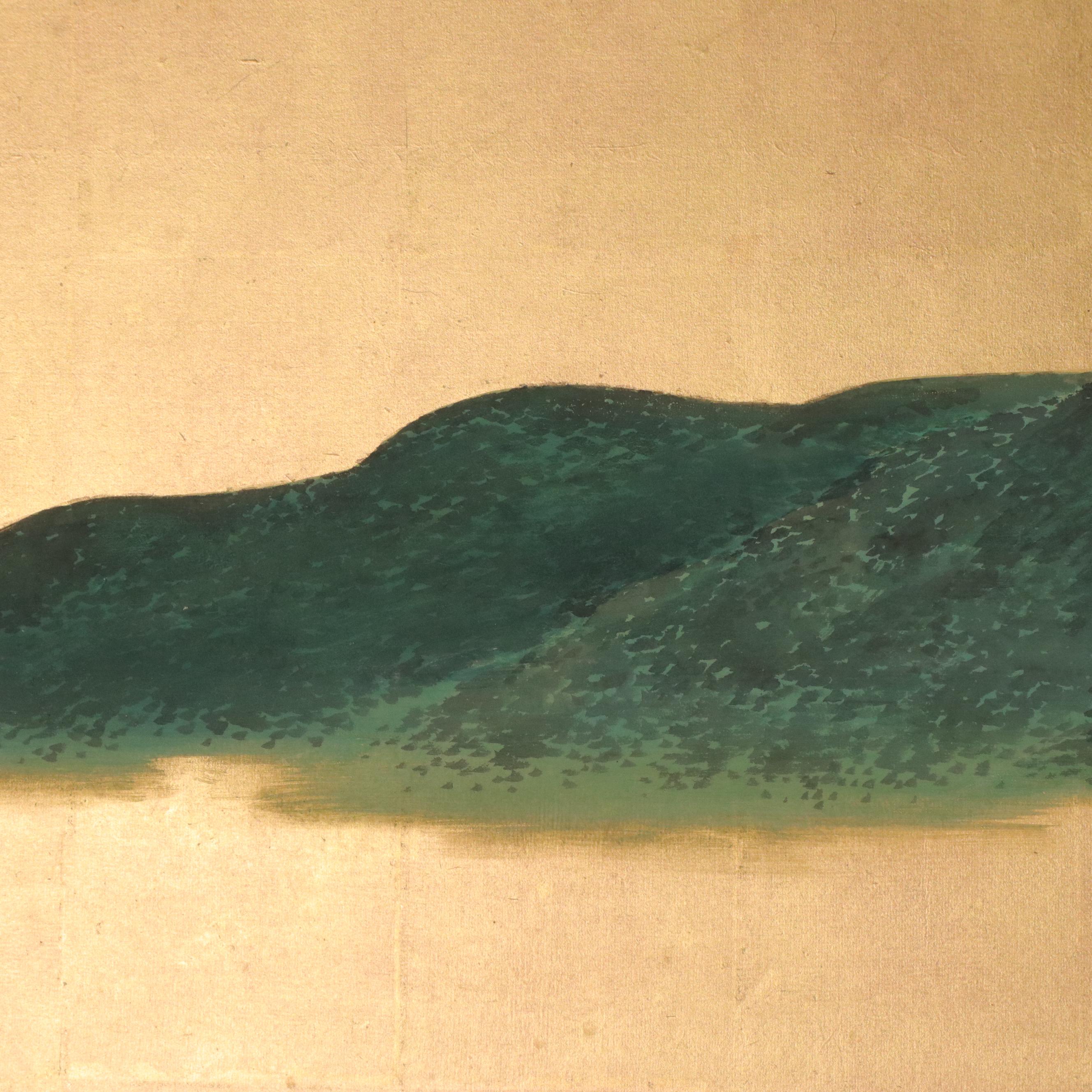 Pair of East Asian Hand-Painted and Gold Leaf Screen Panels with Landscapes