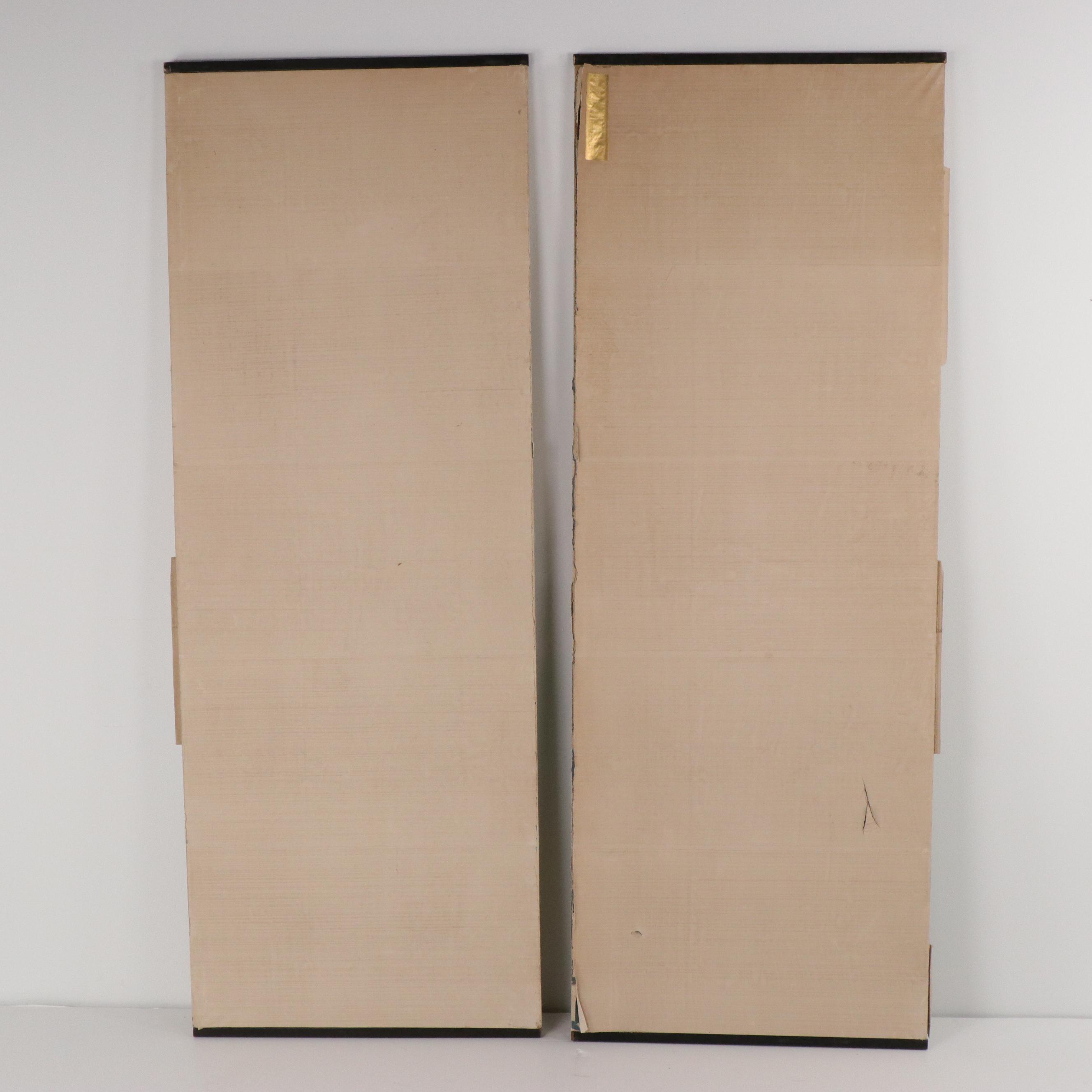 Pair of East Asian Hand-Painted and Gold Leaf Screen Panels with Landscapes