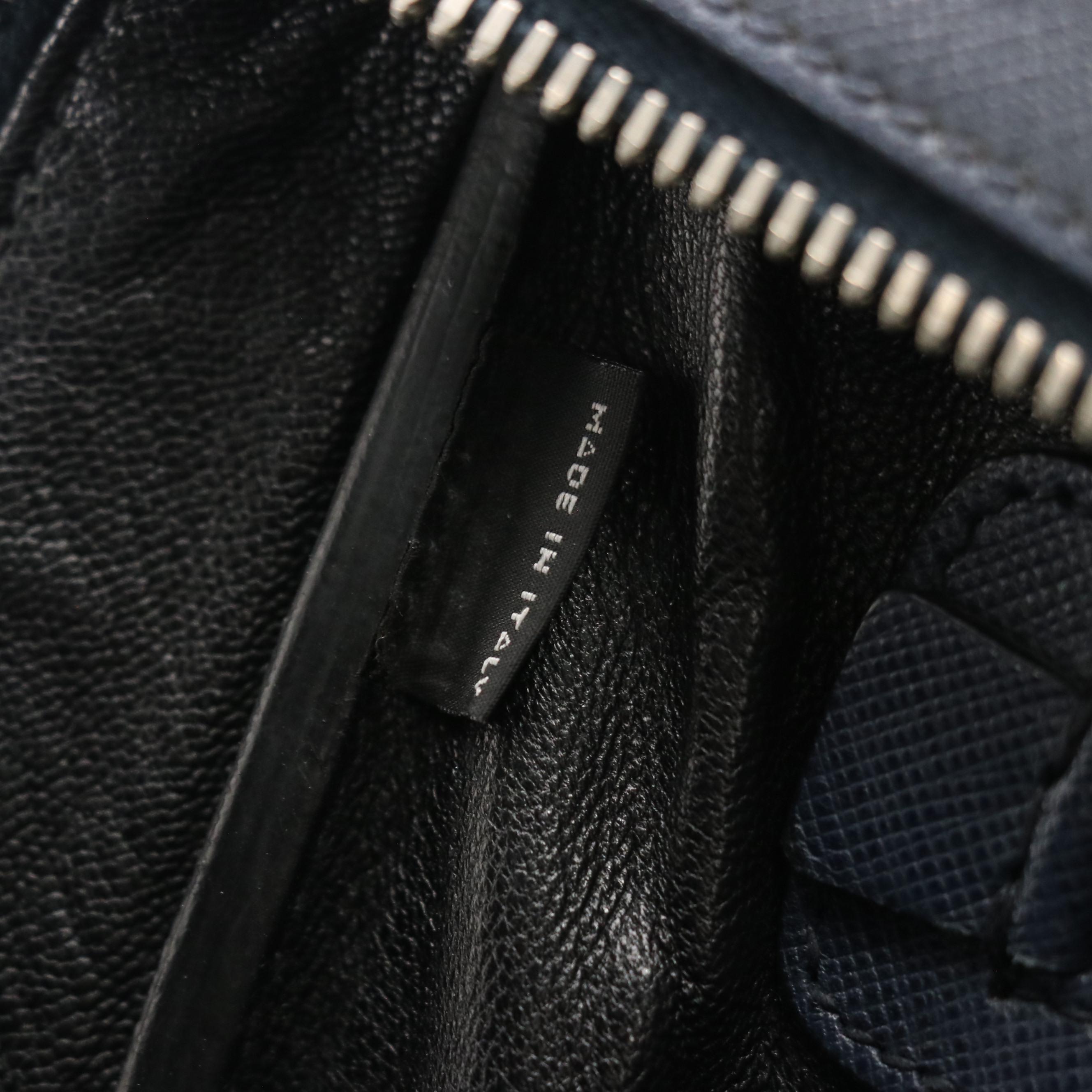 Prada Front Pocket Two-Way Travel Briefcase in Dark Blue Saffiano Leather