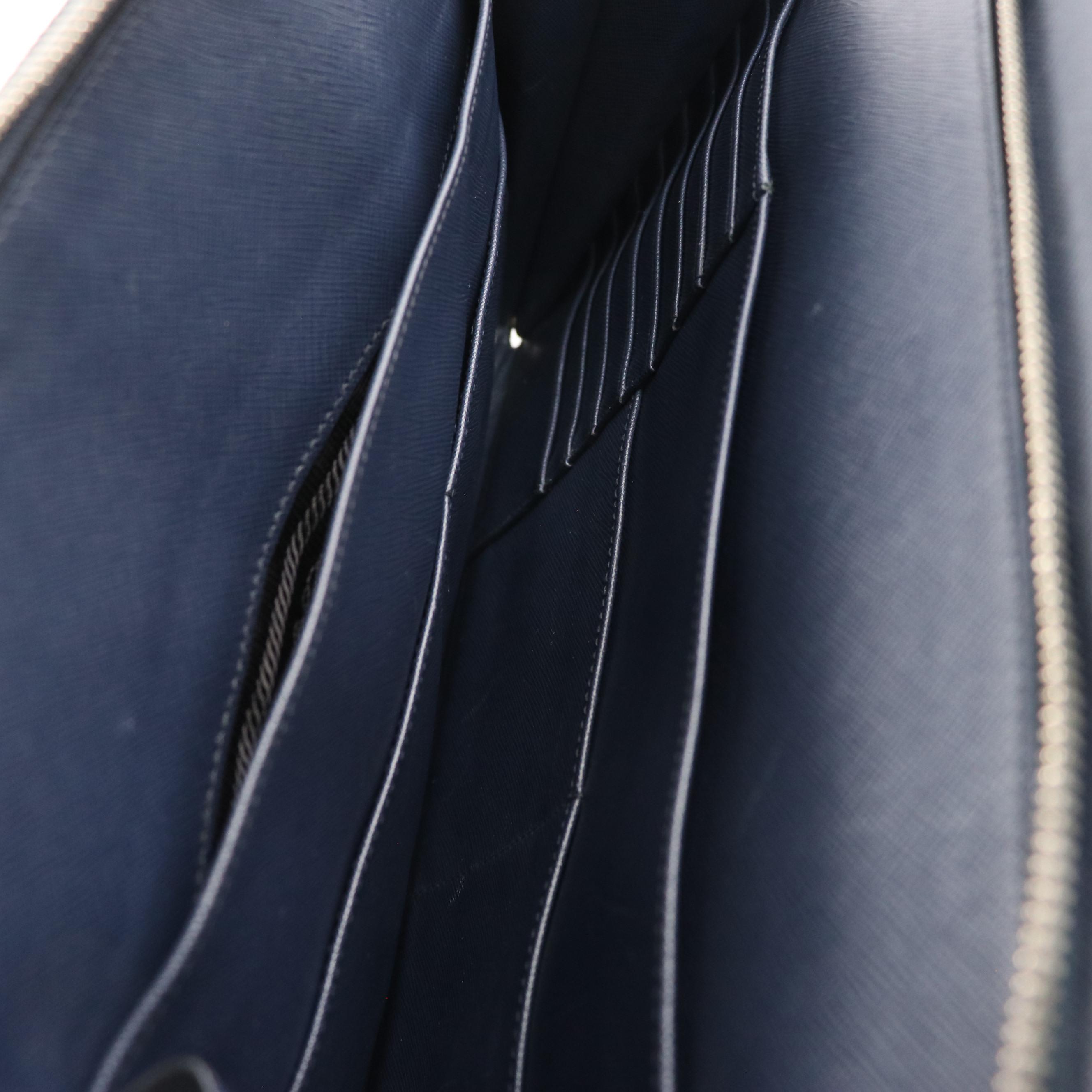 Prada Front Pocket Two-Way Travel Briefcase in Dark Blue Saffiano Leather