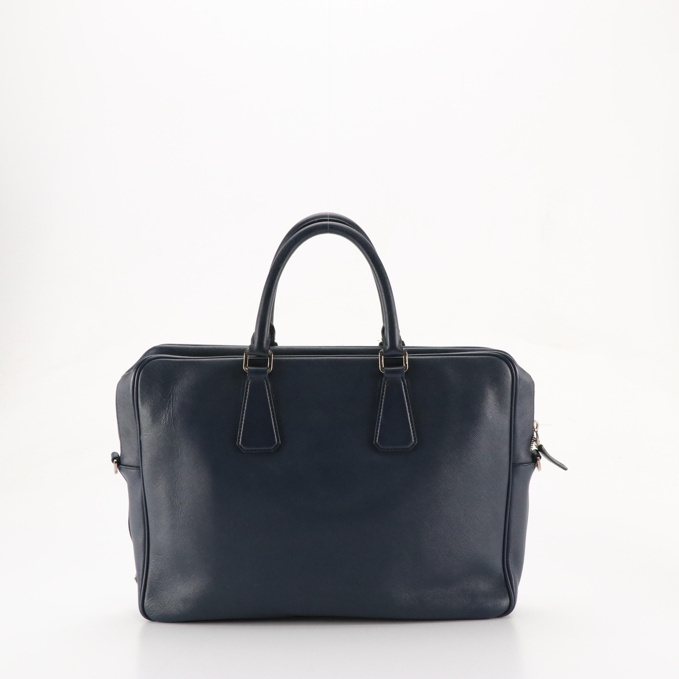 Prada Front Pocket Two-Way Travel Briefcase in Dark Blue Saffiano Leather