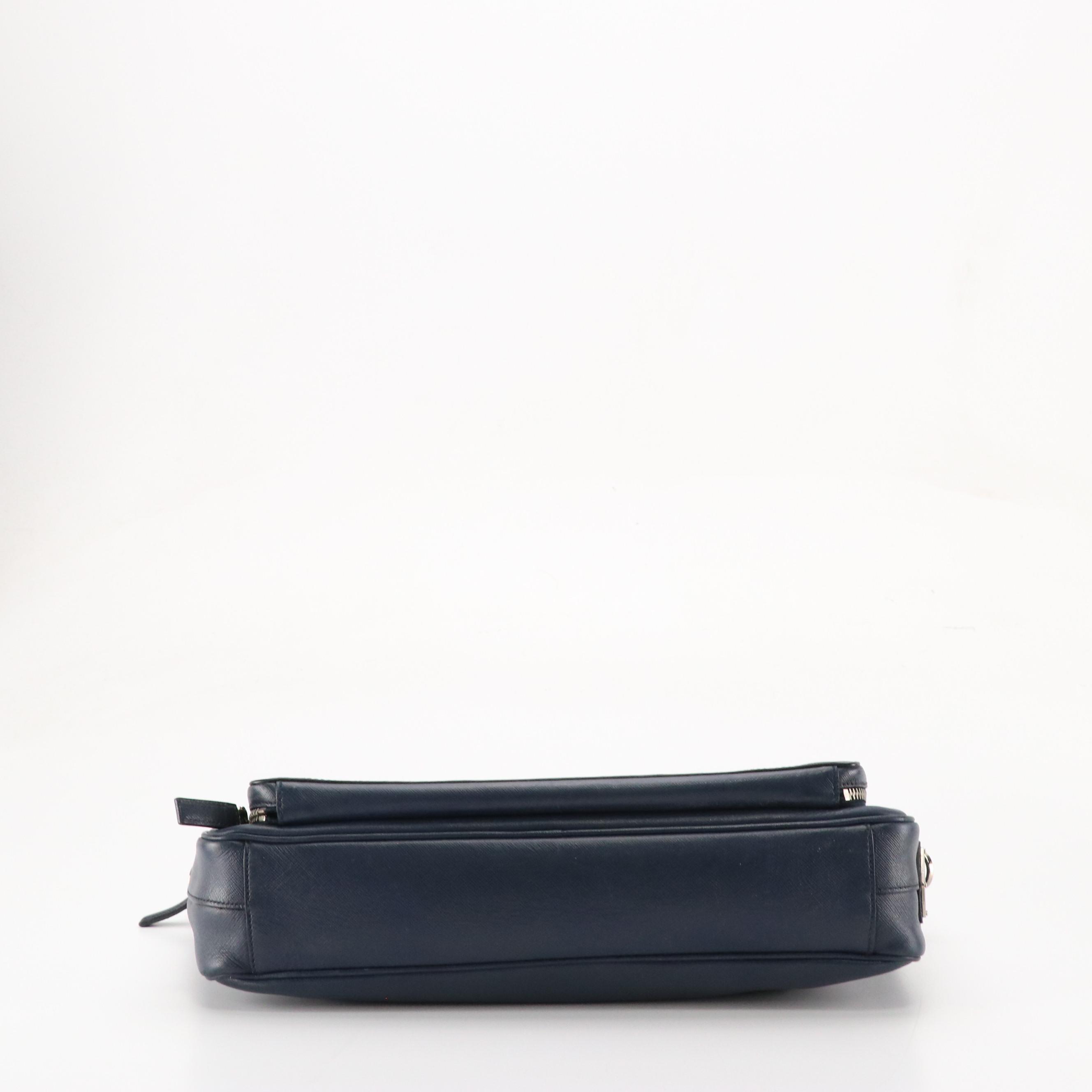 Prada Front Pocket Two-Way Travel Briefcase in Dark Blue Saffiano Leather