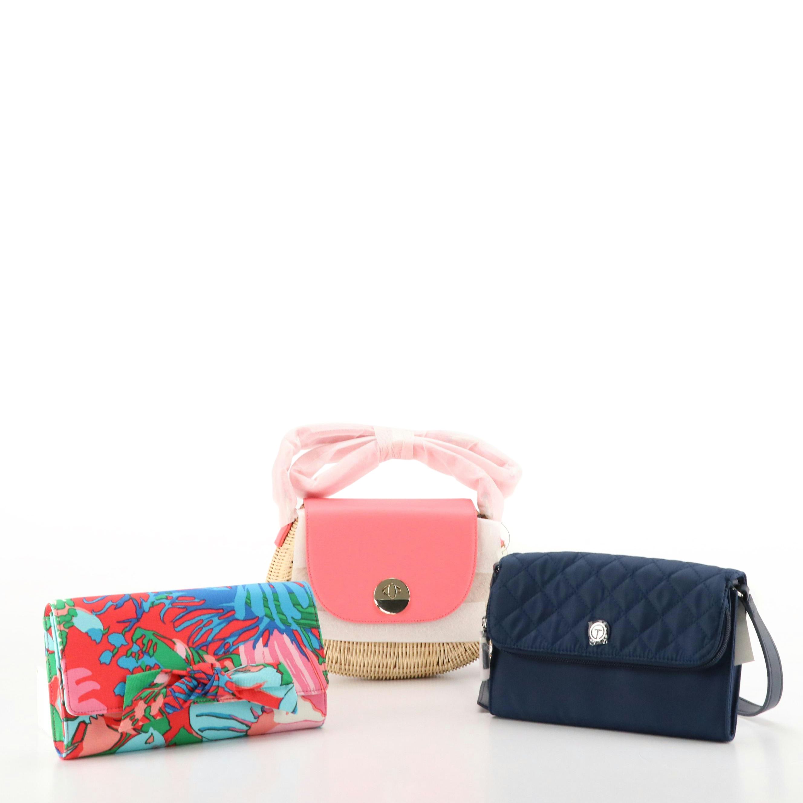 Talbots Foldover Crossbody, Floral Foldover Clutch and Widker Shoulder Bag