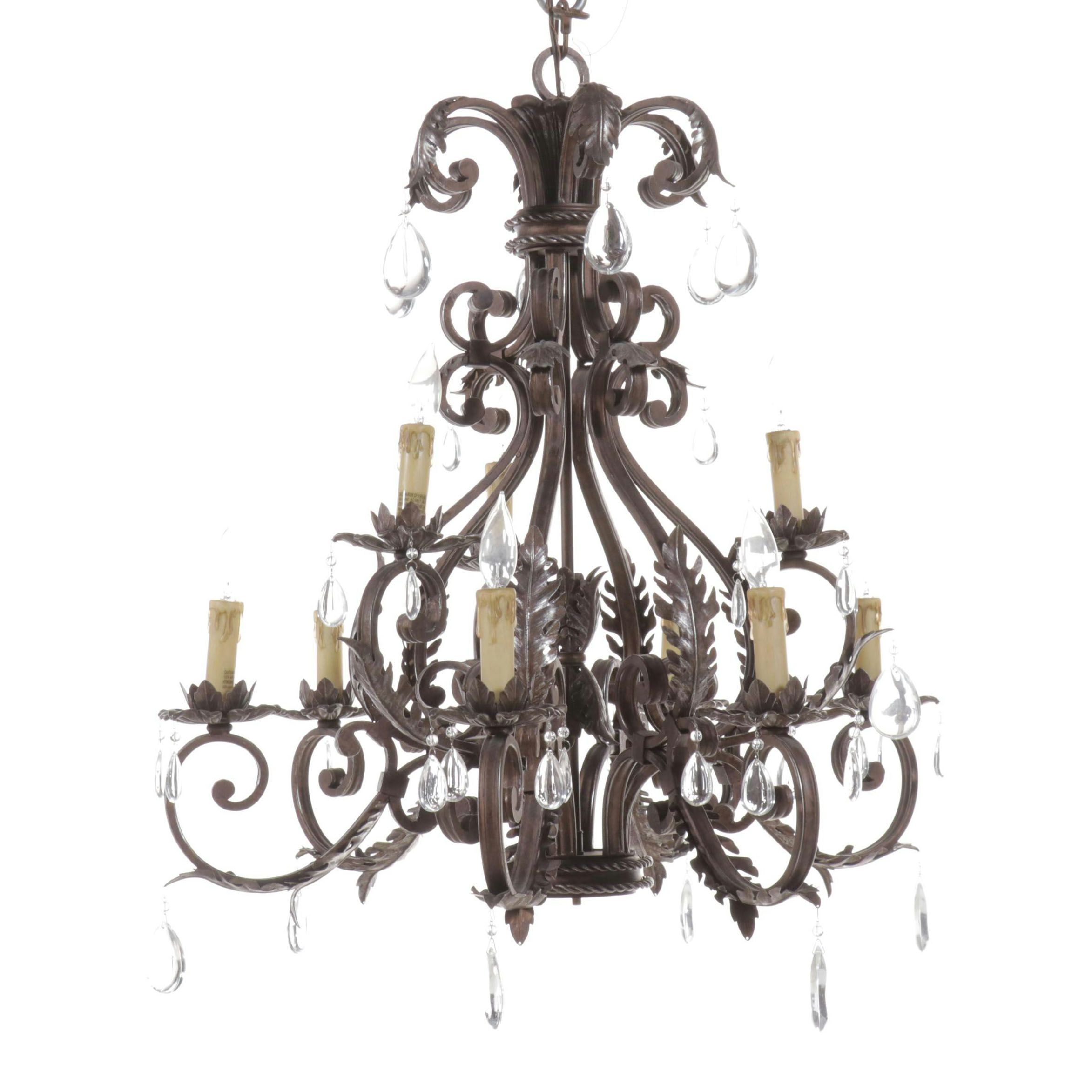 Rococo Revival Bronzed Metal 11-Arm Chandelier with Crystals