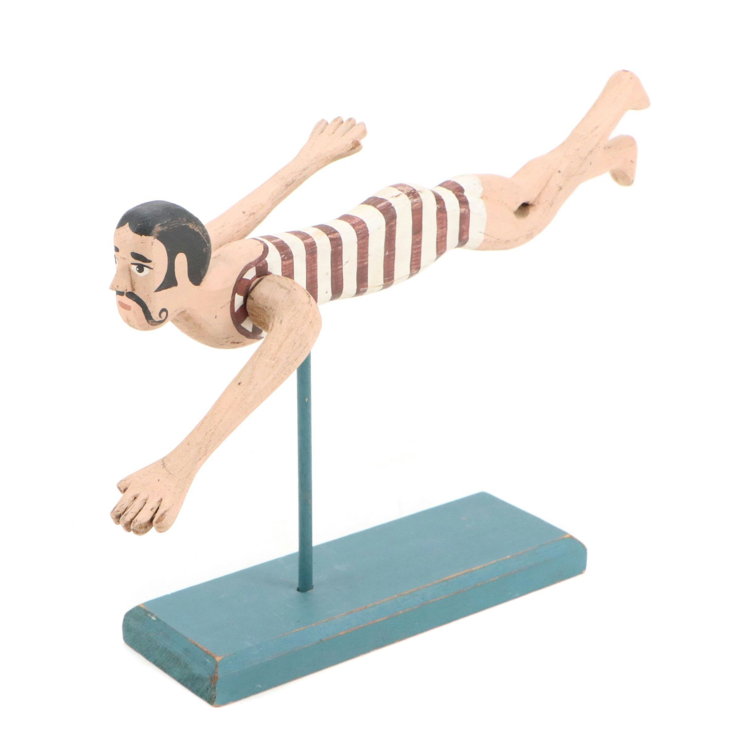 Folk Art Hand-Painted Early 20th Century Style Wood Swimmer