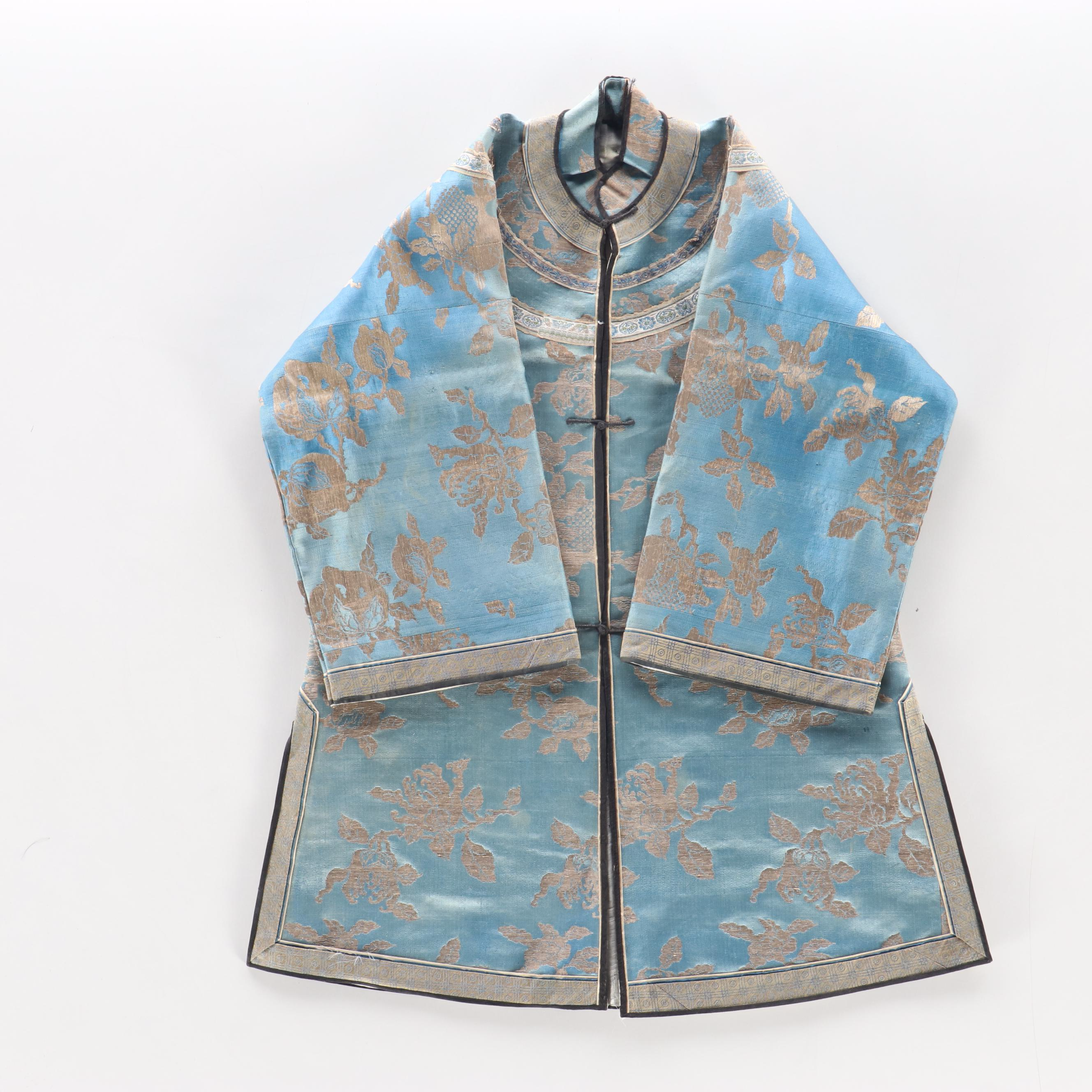 Antique Women's Chinese Silk Jacquard Summer Robe, Qing Dynasty Period