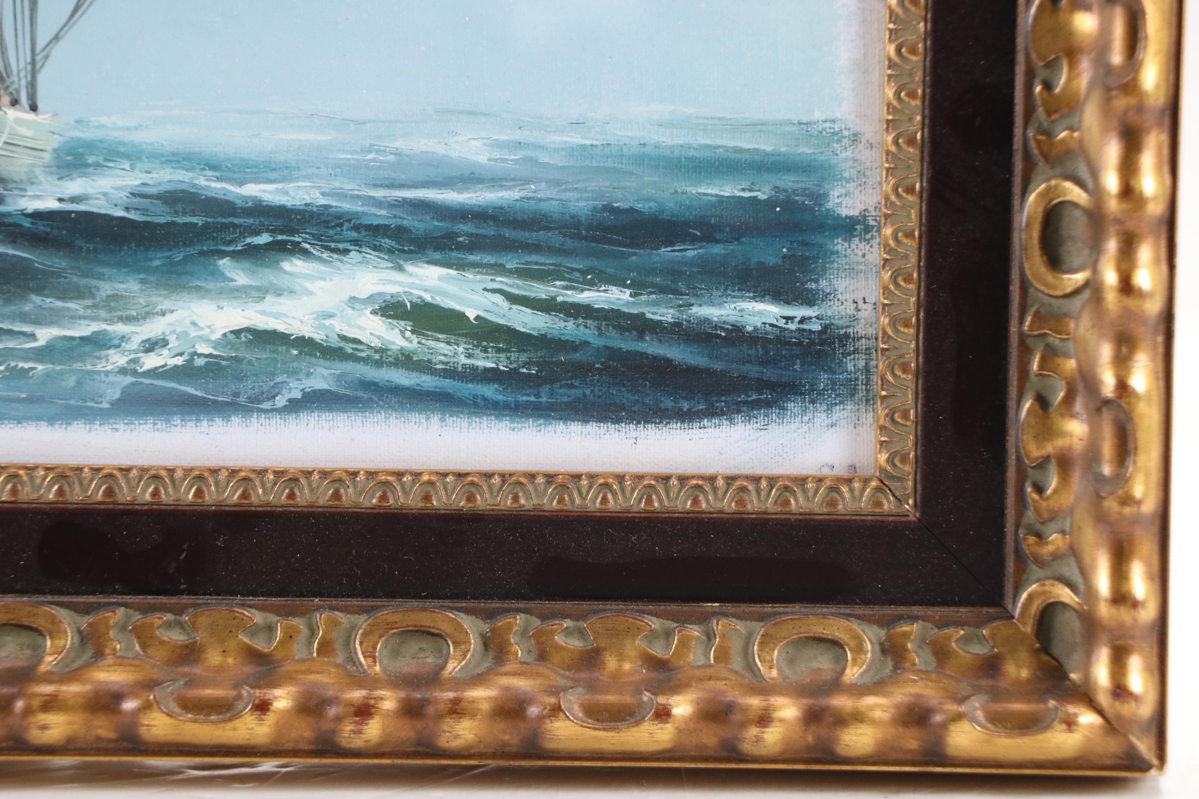 Mydan Maritime Oil Painting of Clipper Ship at Sea, Mid to Late 20th Century