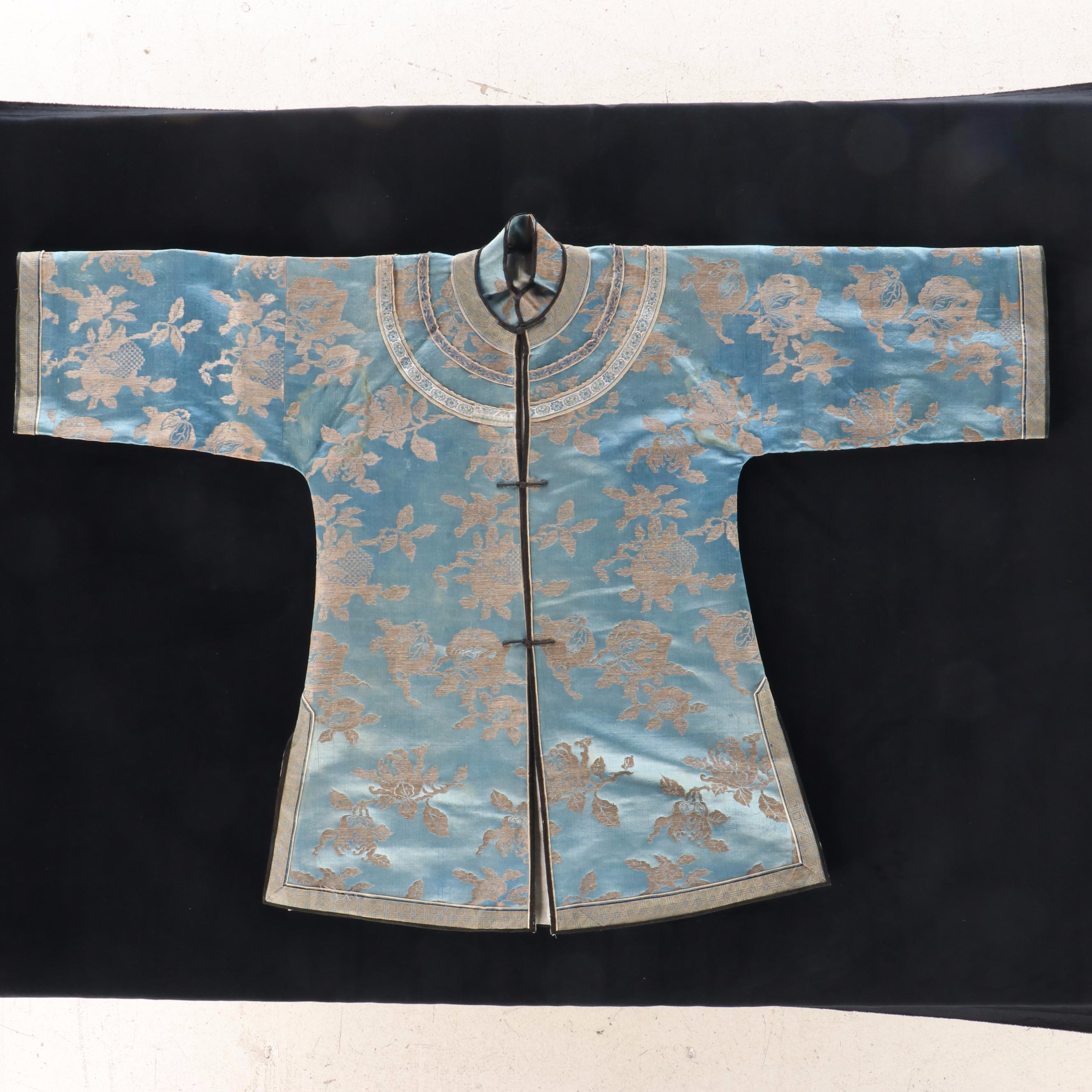 Antique Women's Chinese Silk Jacquard Summer Robe, Qing Dynasty Period