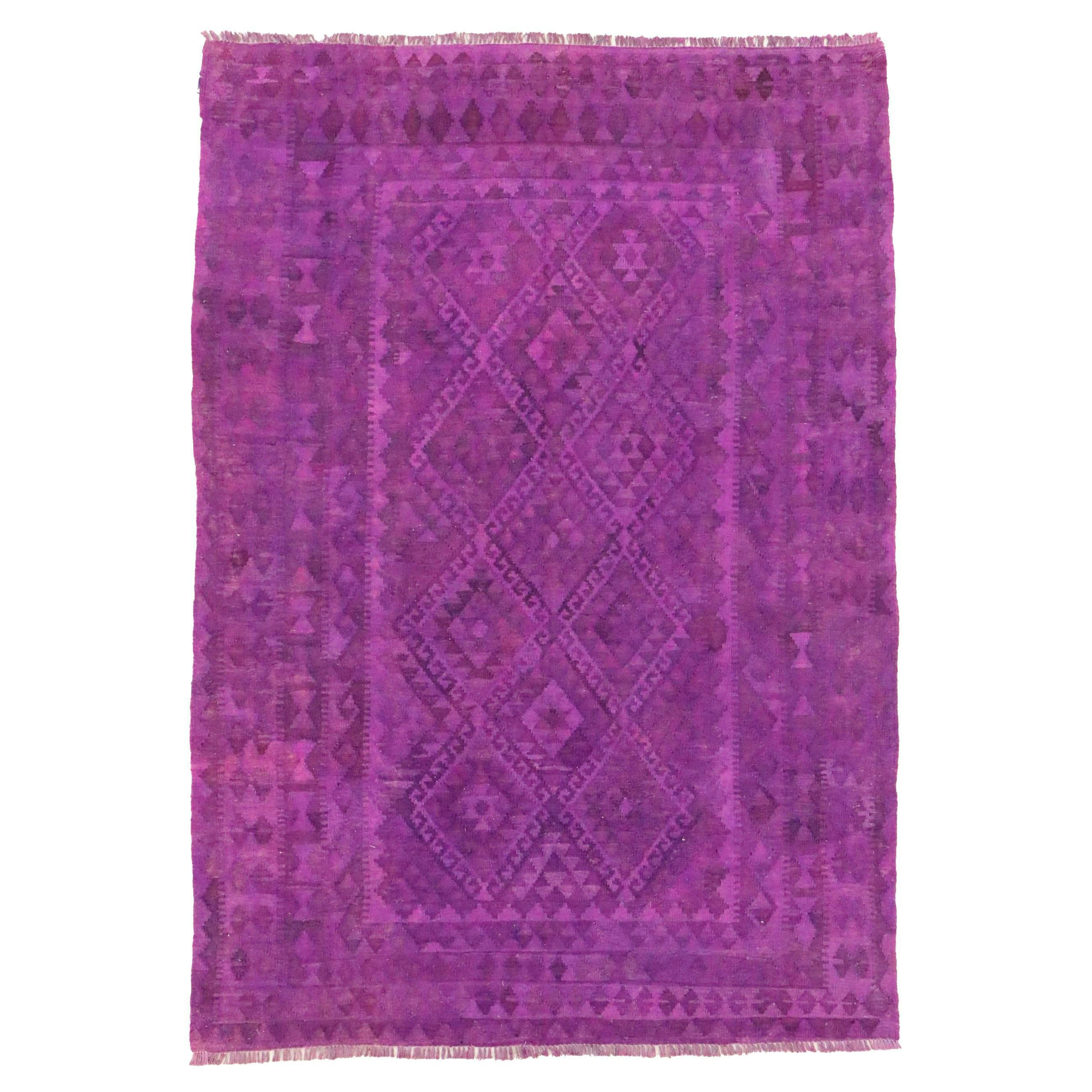 5'9 x 8'6 Handwoven Pakistani Kilim Overdyed Area Rug