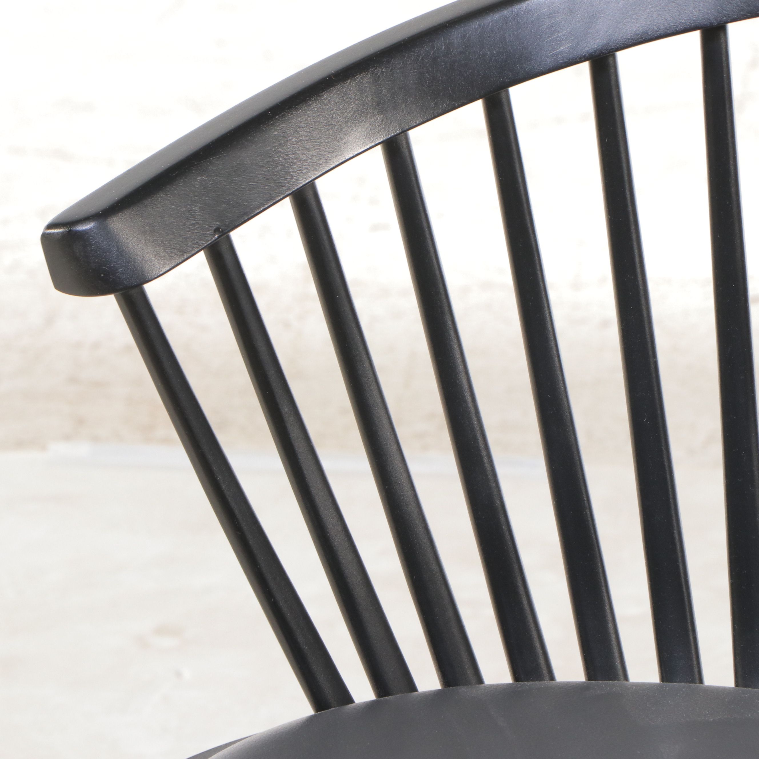 Tom Dixon Style Windsor Style Fan Back Wooden Chair with Leather Seat