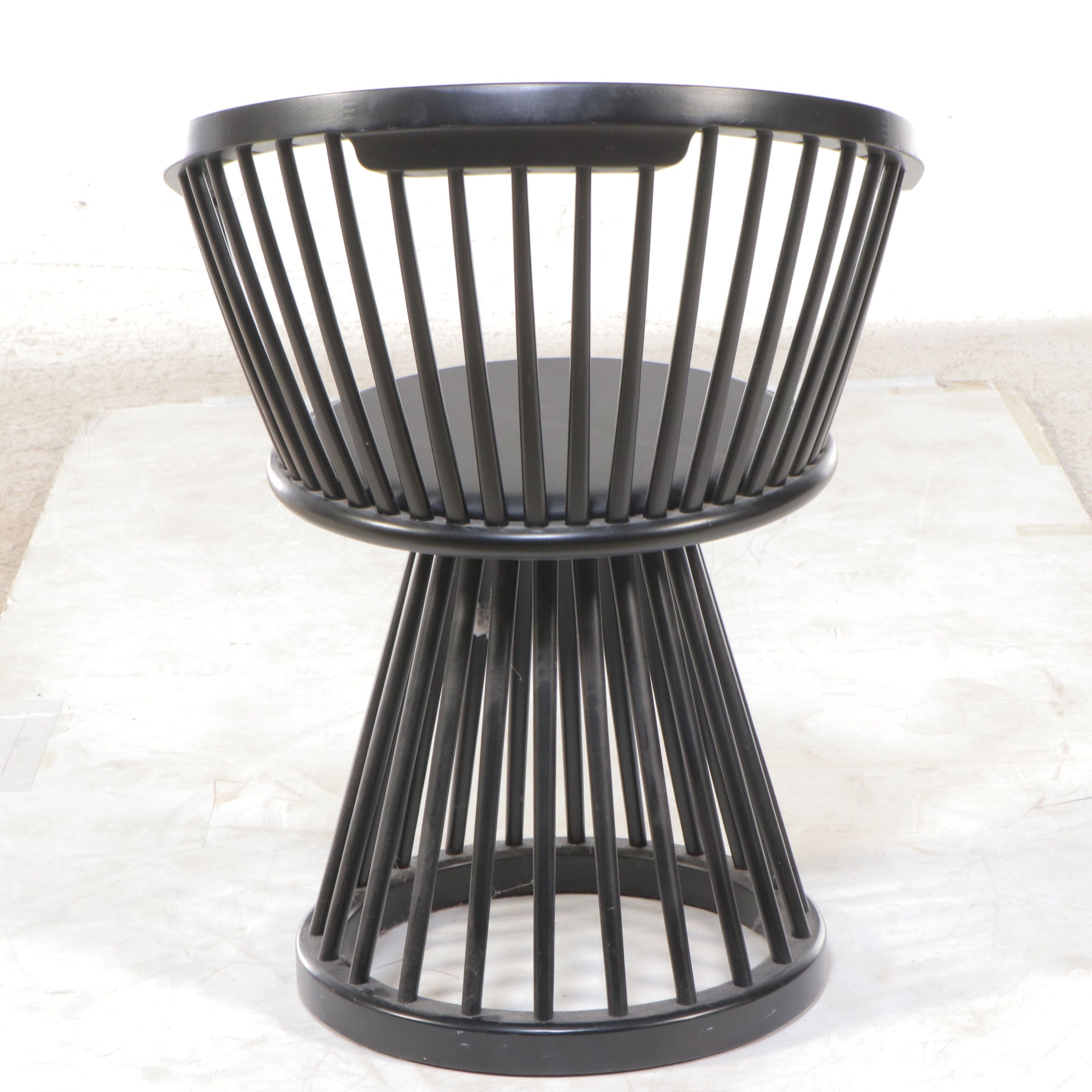 Tom Dixon Style Windsor Style Fan Back Wooden Chair with Leather Seat