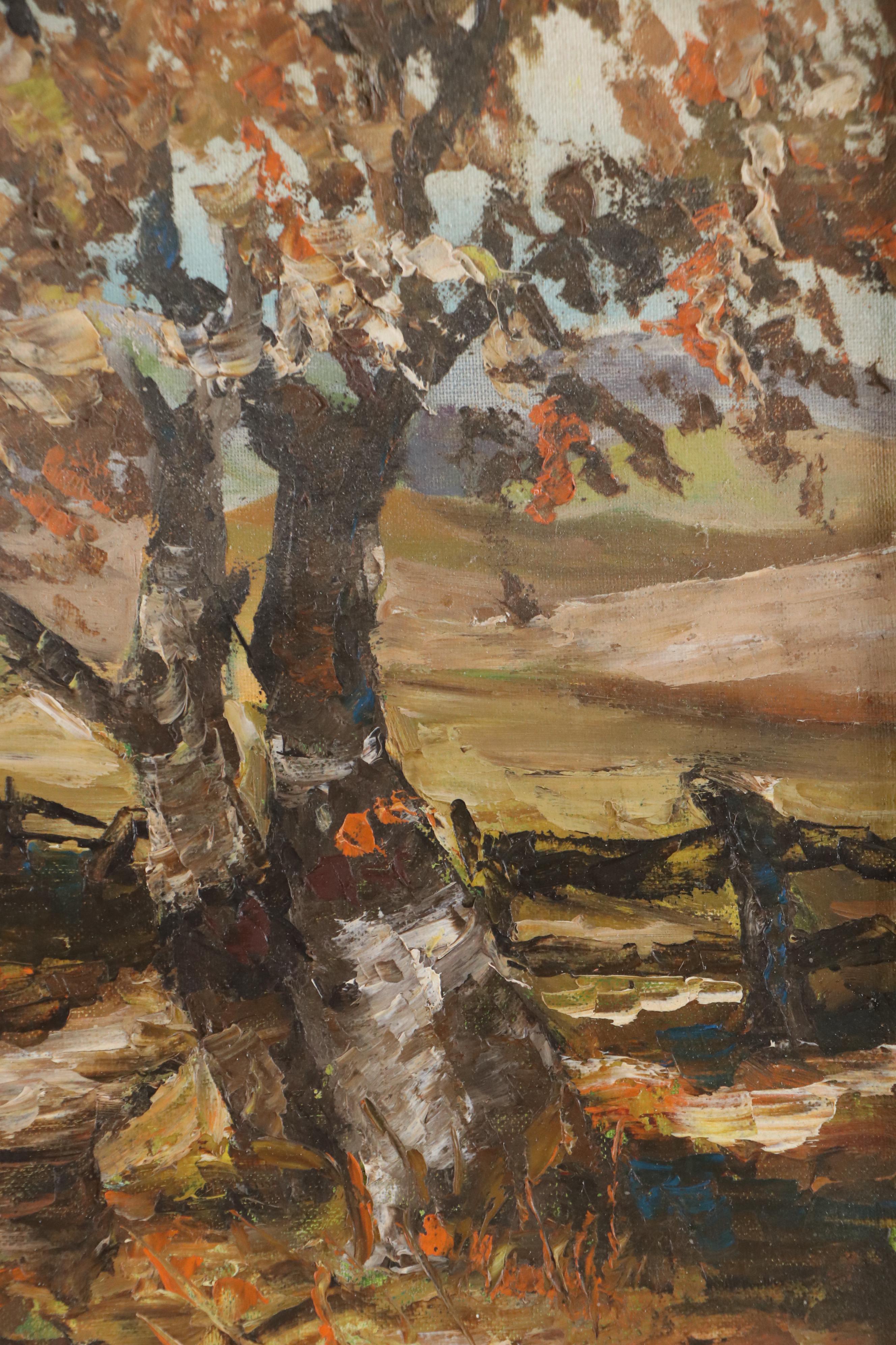 Jackie Bowker Impressionistic Impasto Oil Painting of Cottage in Autumn