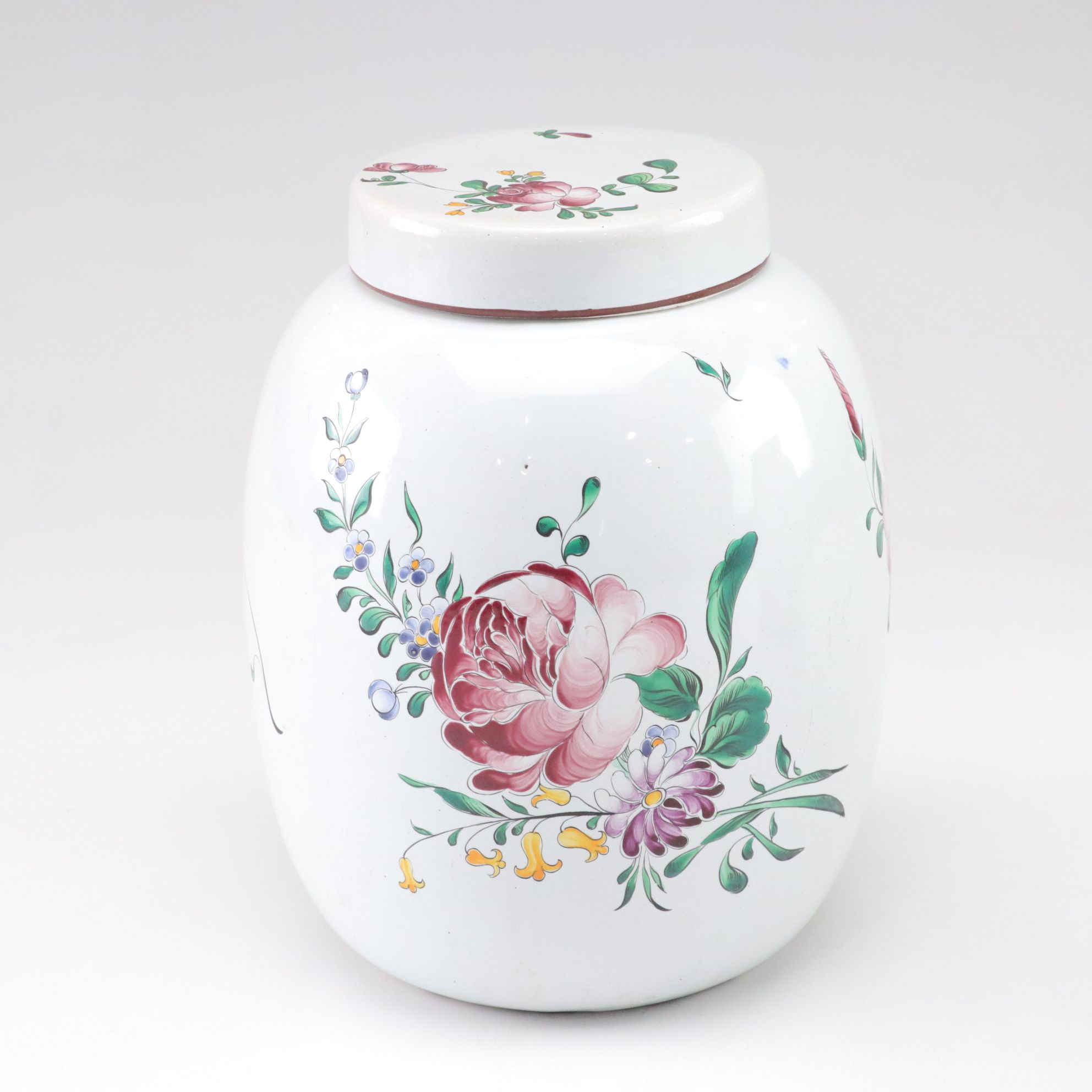 Two French Faience Ceramic Lidded Jars, Mid to Late 20th Century