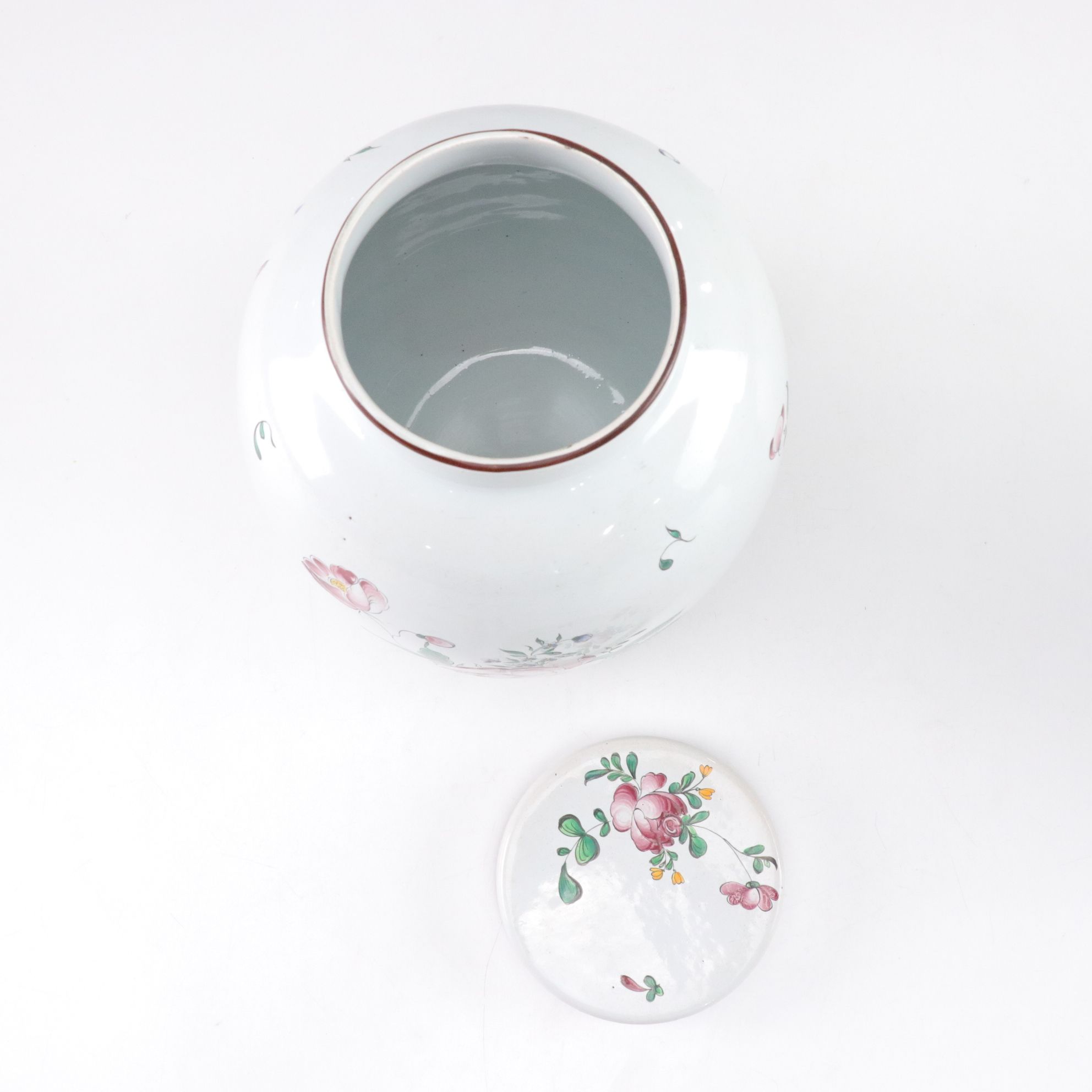 Two French Faience Ceramic Lidded Jars, Mid to Late 20th Century