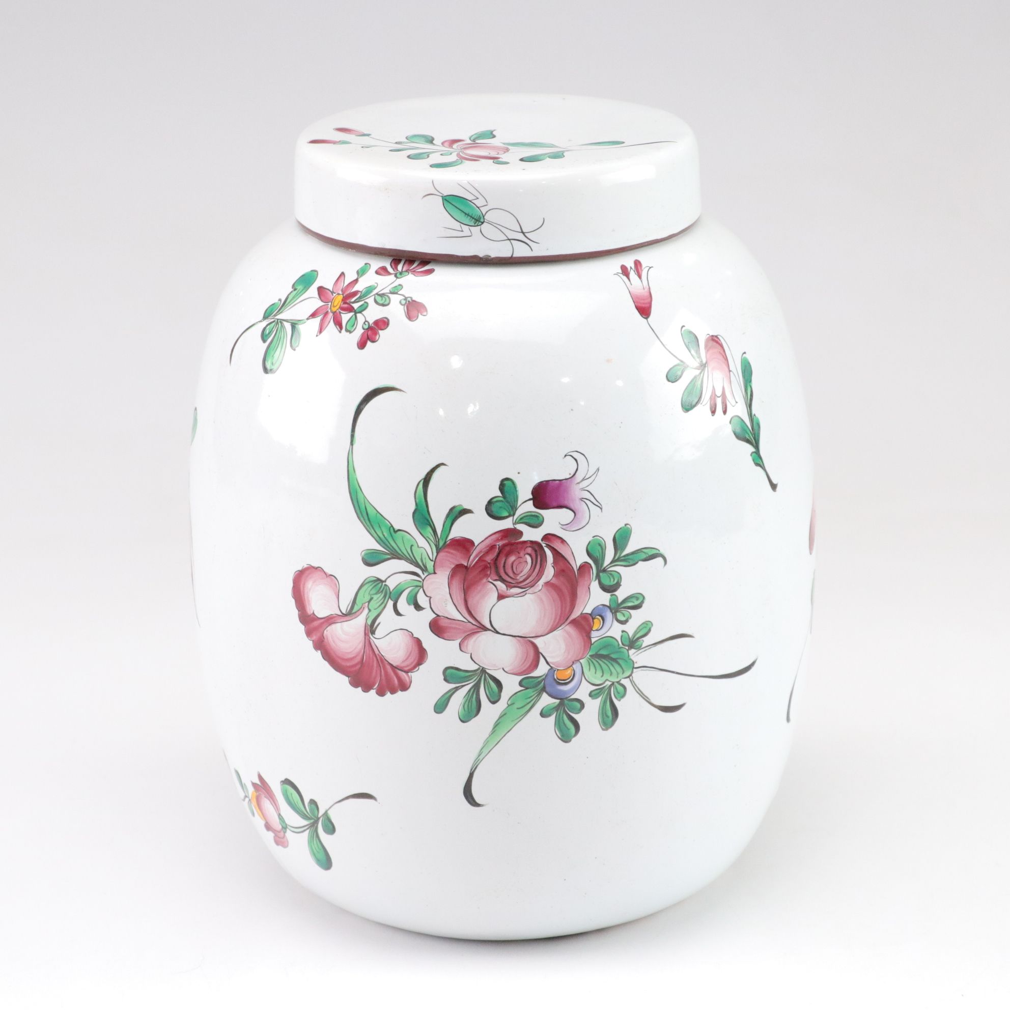 Two French Faience Ceramic Lidded Jars, Mid to Late 20th Century