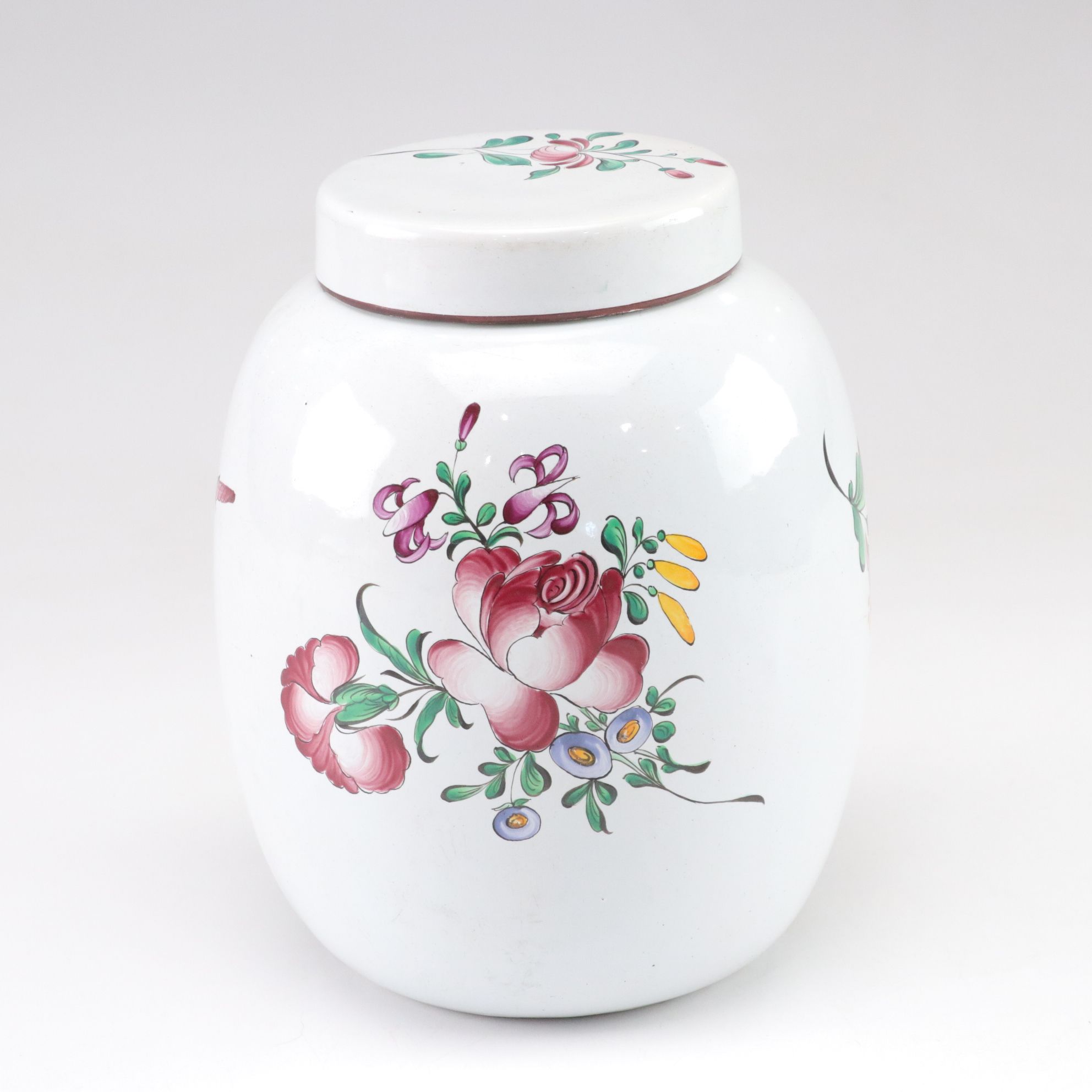 Two French Faience Ceramic Lidded Jars, Mid to Late 20th Century