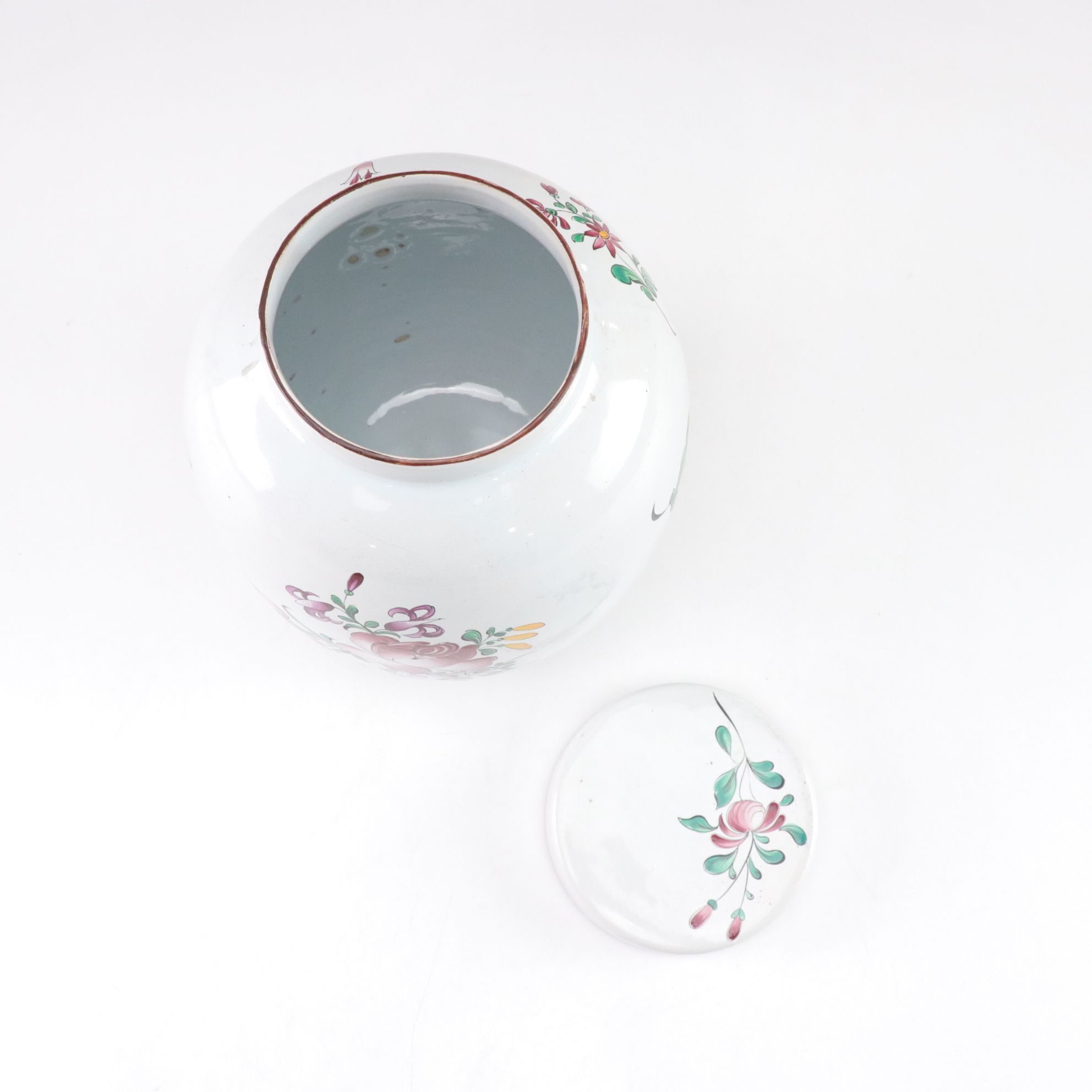 Two French Faience Ceramic Lidded Jars, Mid to Late 20th Century