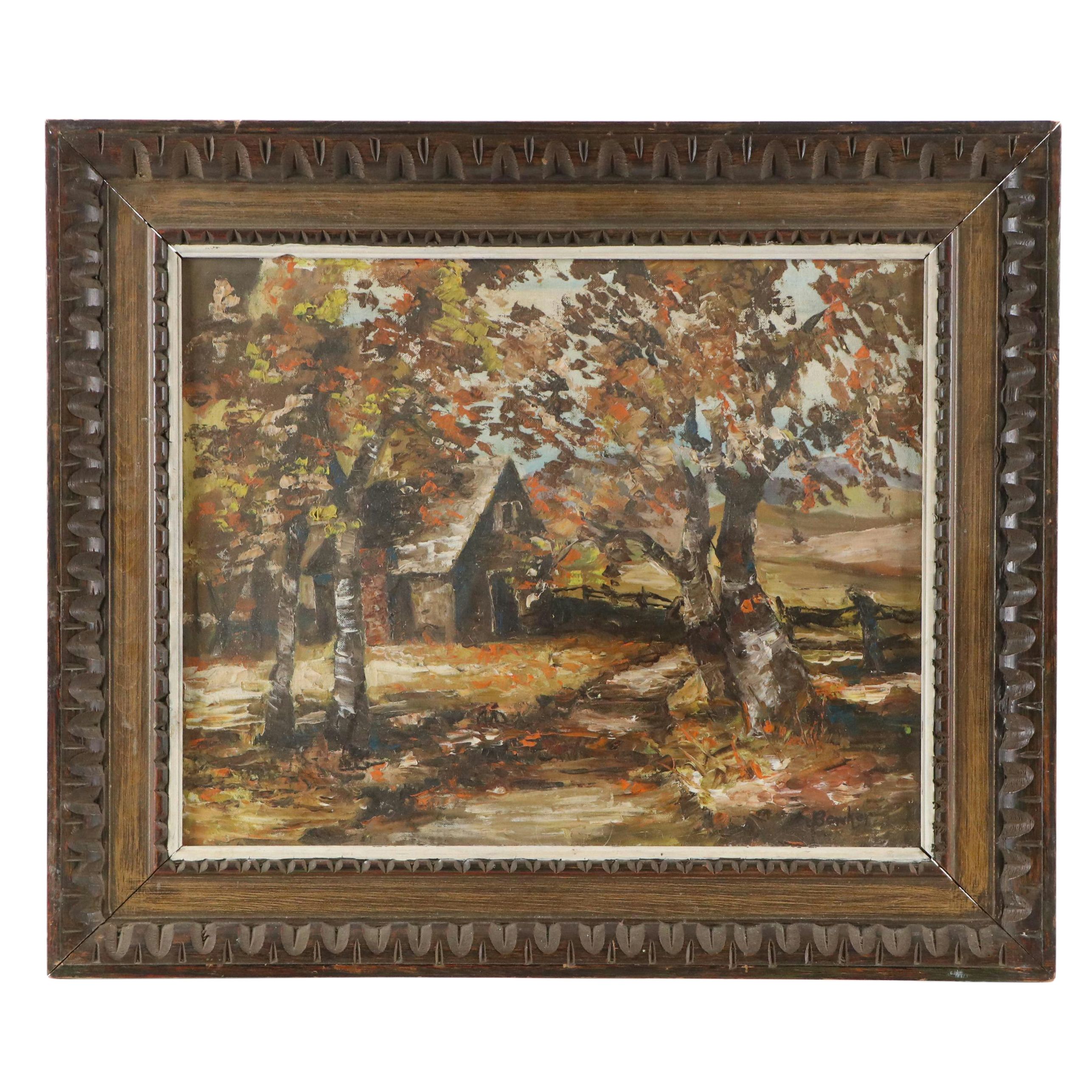 Jackie Bowker Impressionistic Impasto Oil Painting of Cottage in Autumn