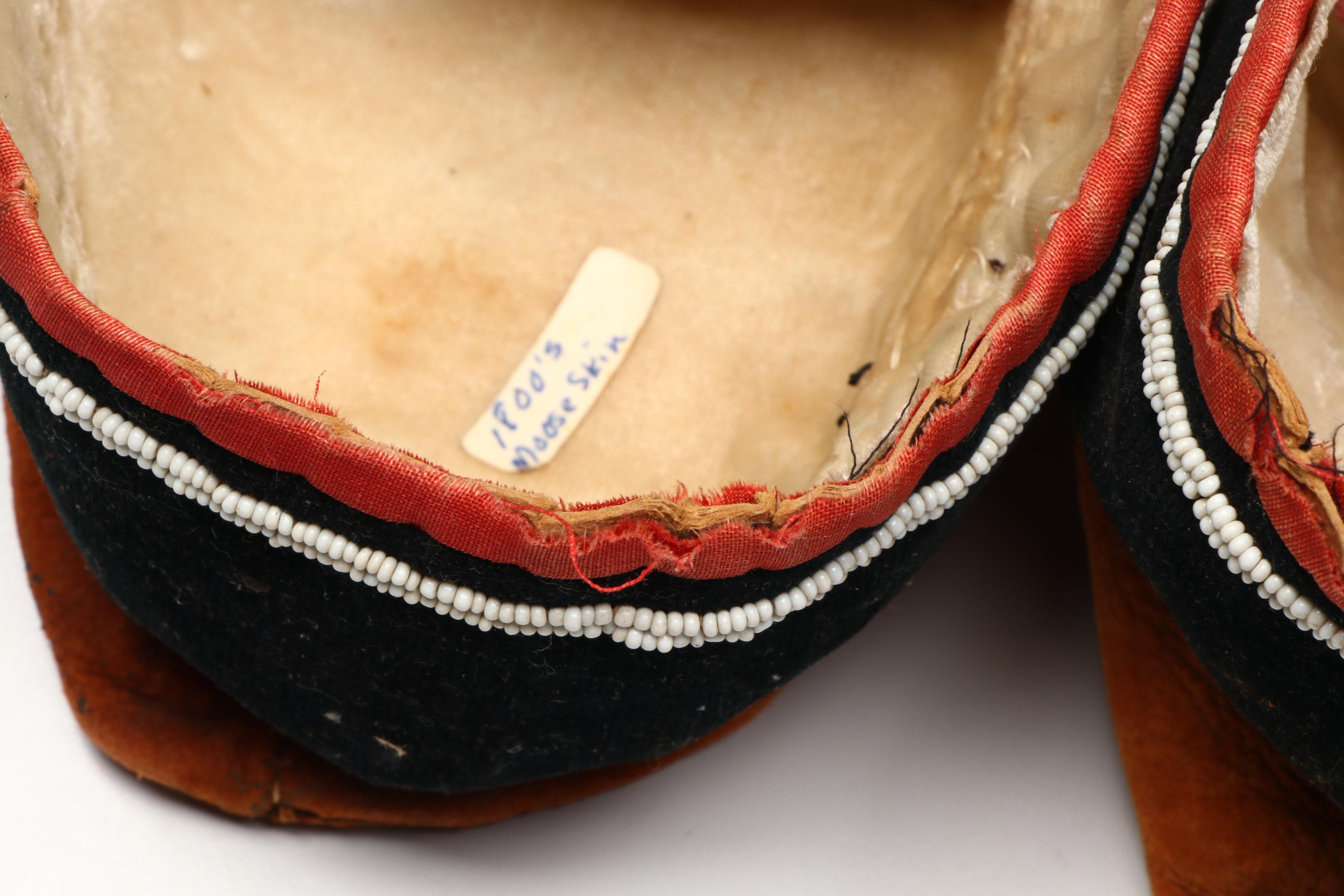 Pair of Haudenosaunee (Iroquois) Hand-Beaded Hide Moccasins