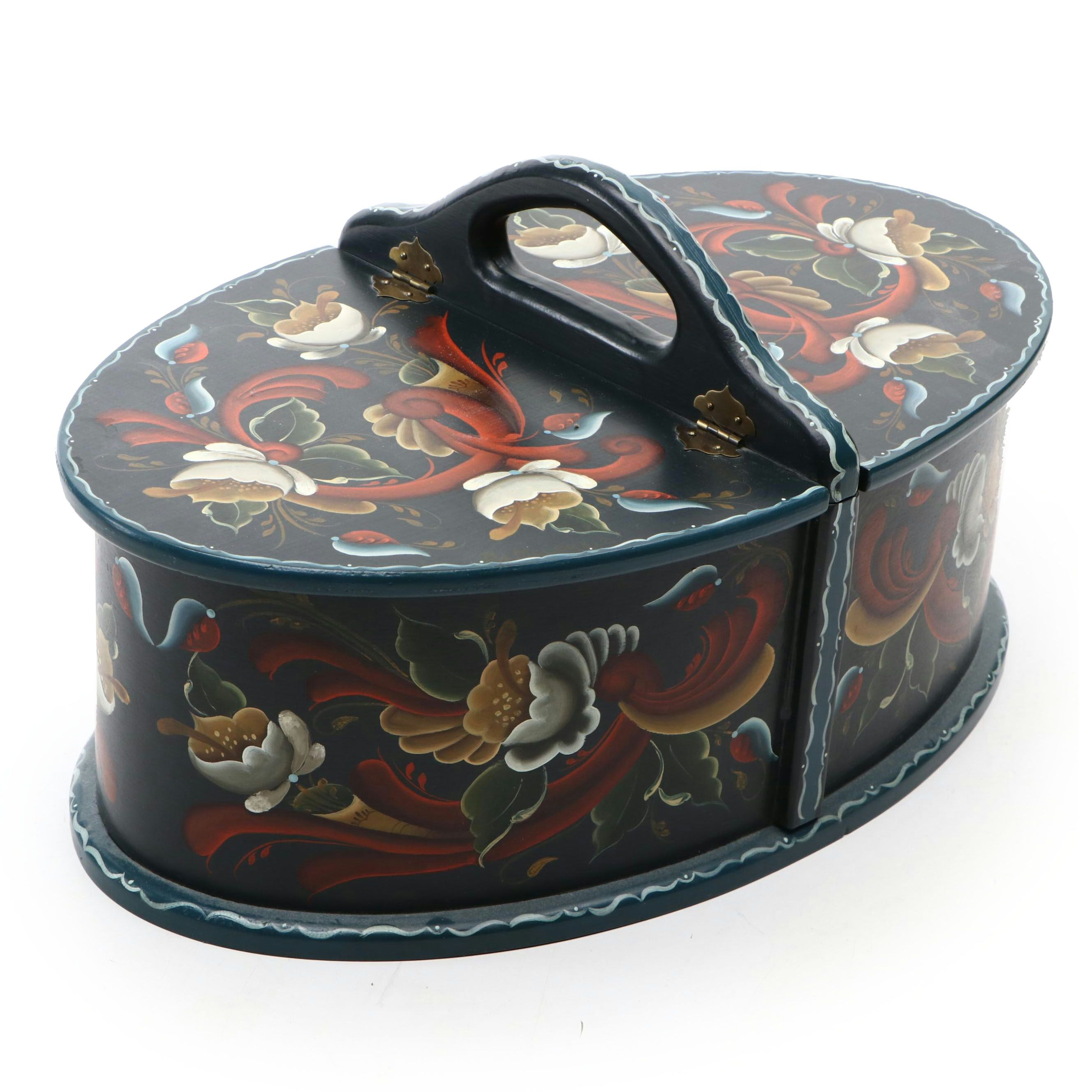 B.A. McCorkle Folk Art Rosemaling Hand-Painted Wooden Box