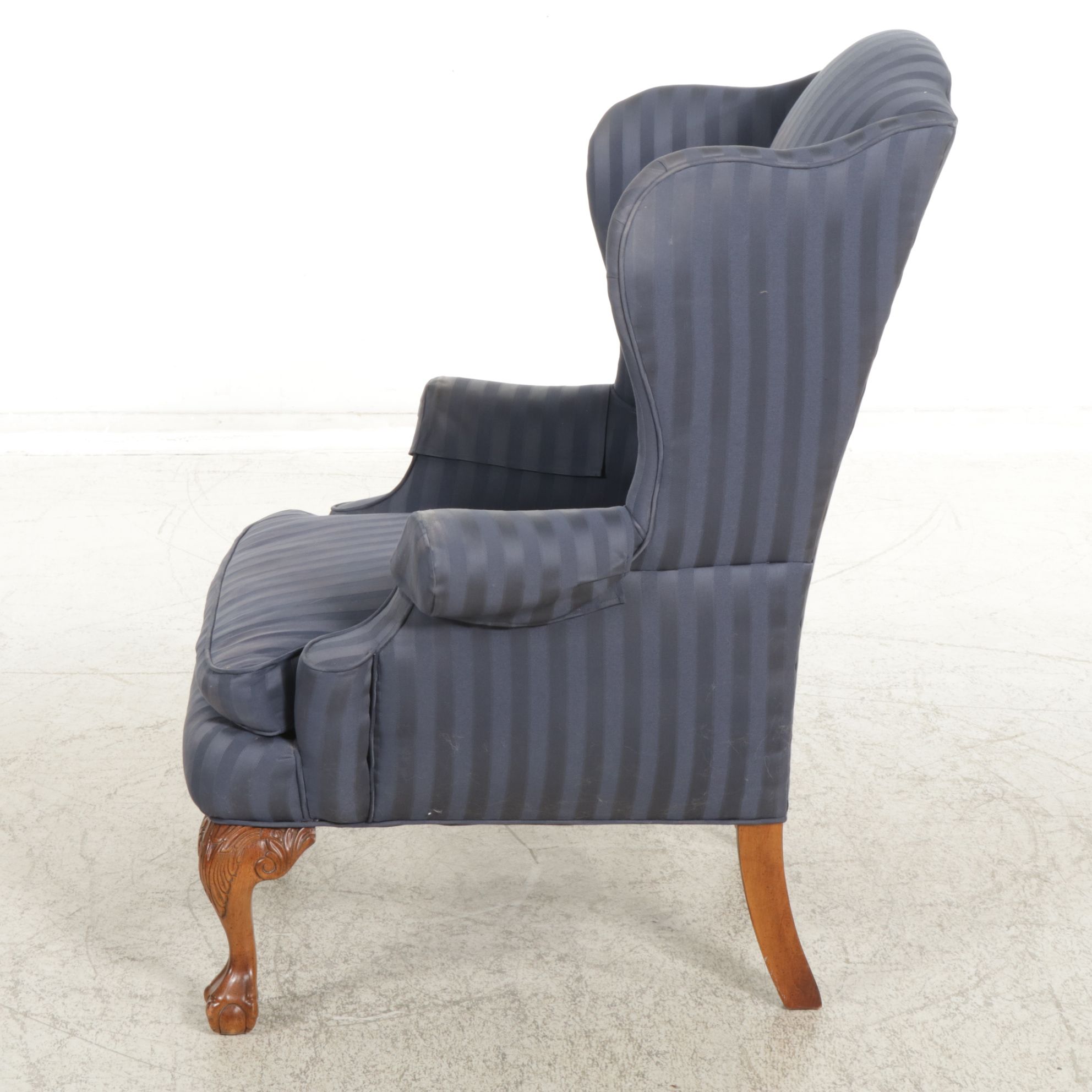 Chippendale Style Wing Back Upholstered Armchair, Late 20th Century
