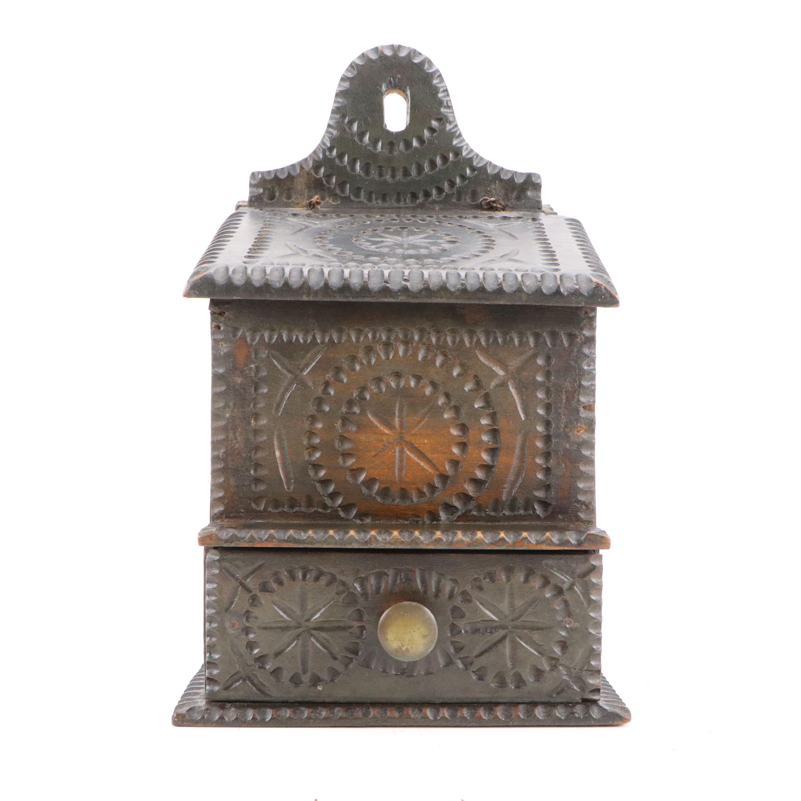 Folk Art Carved Wood Salt Box