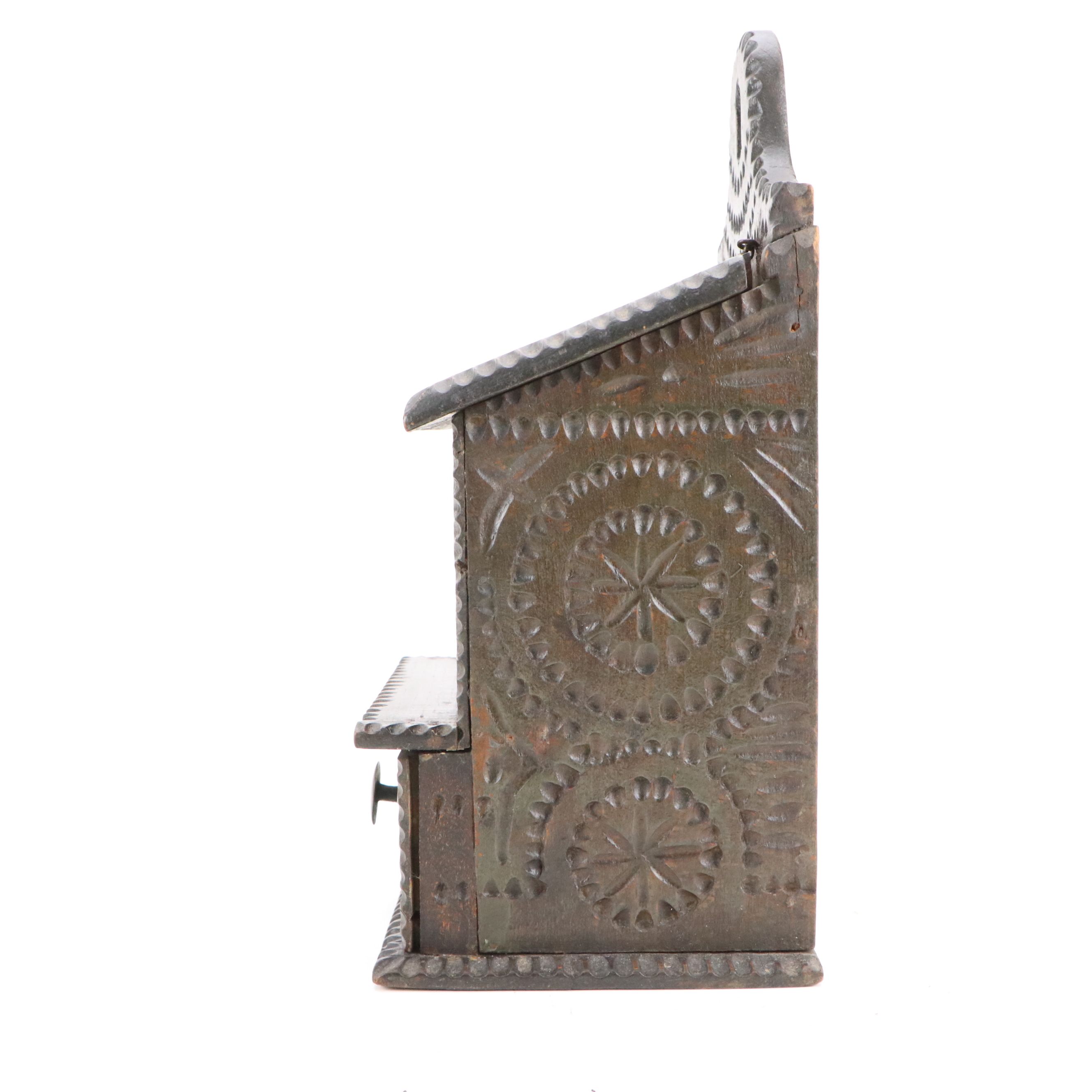 Folk Art Carved Wood Salt Box