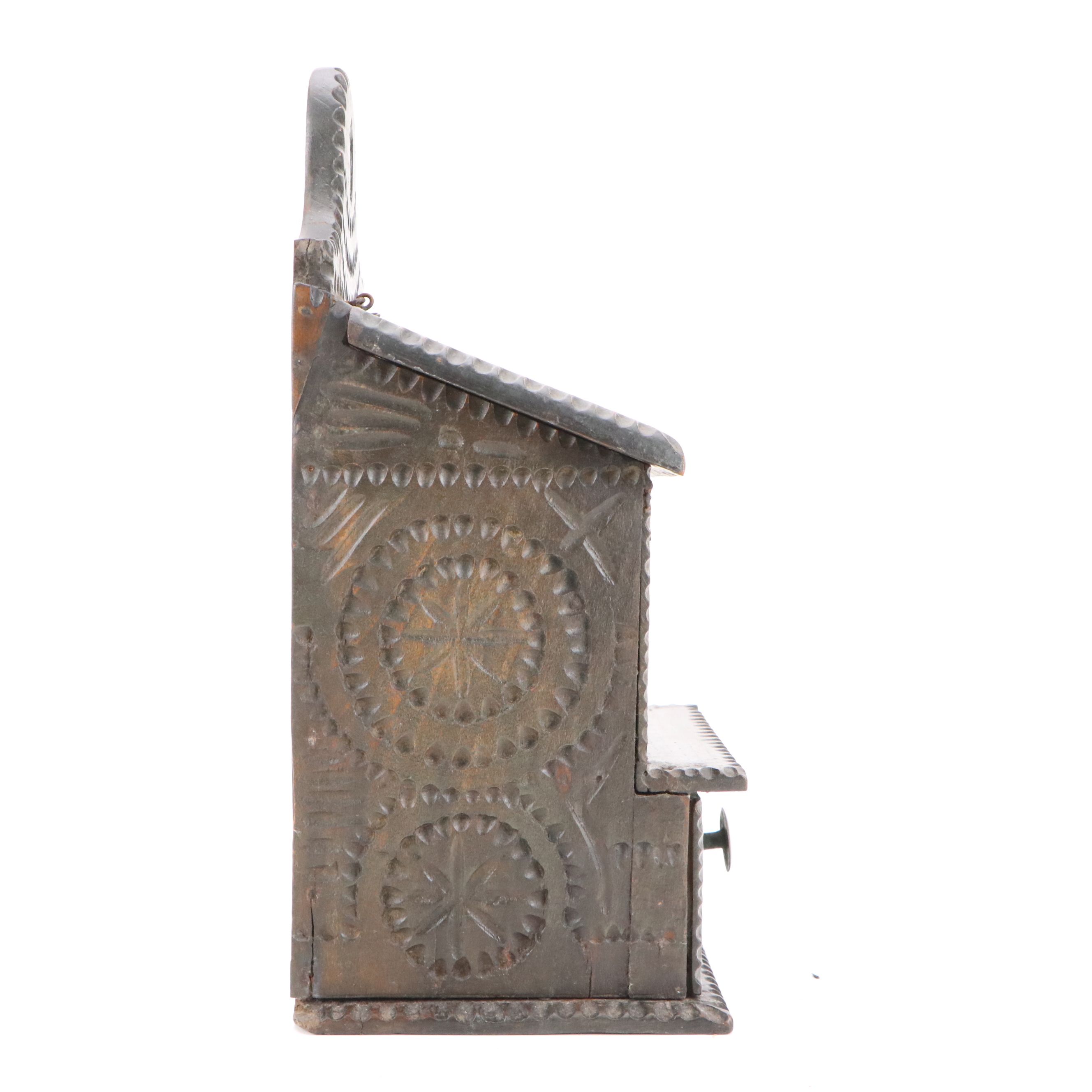 Folk Art Carved Wood Salt Box