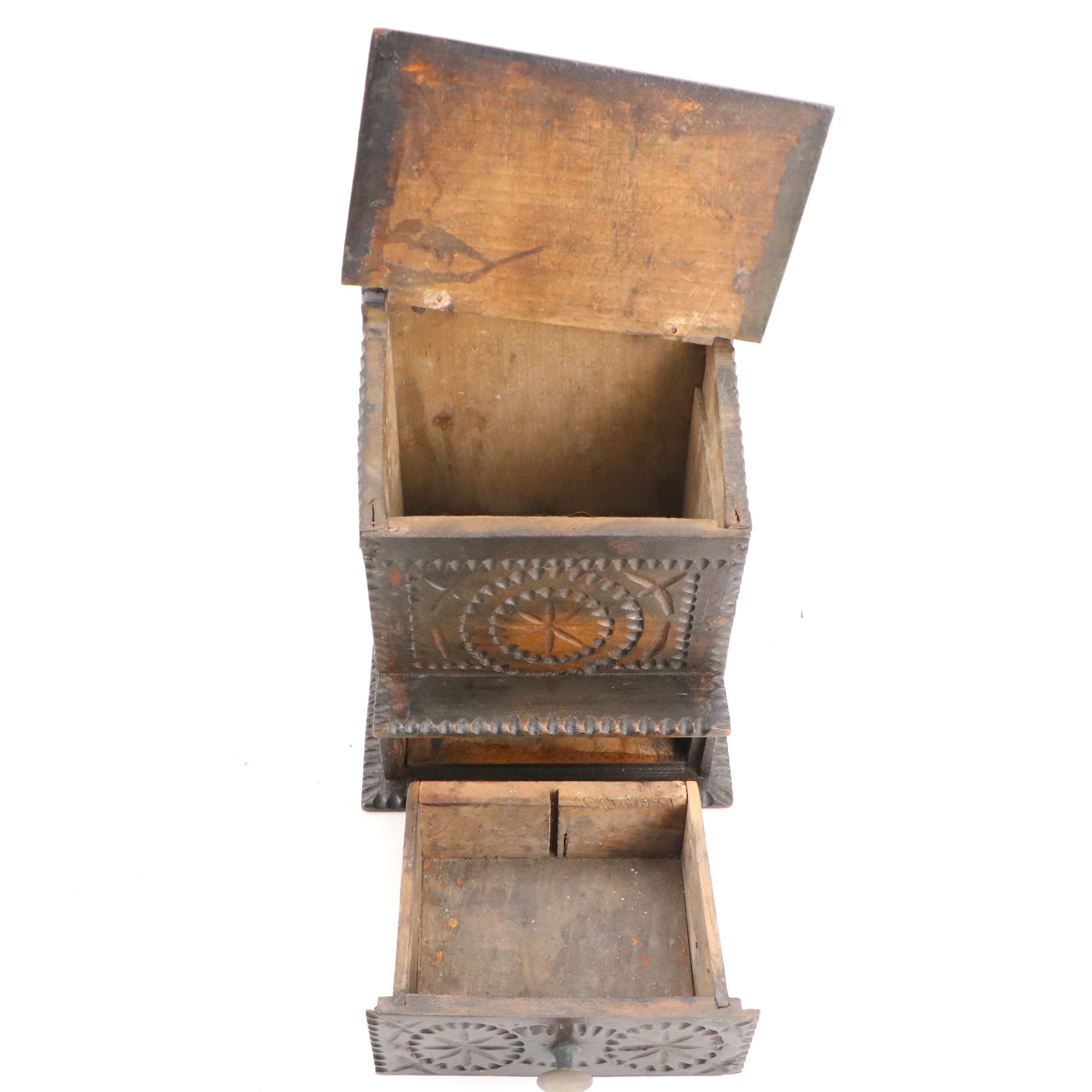 Folk Art Carved Wood Salt Box