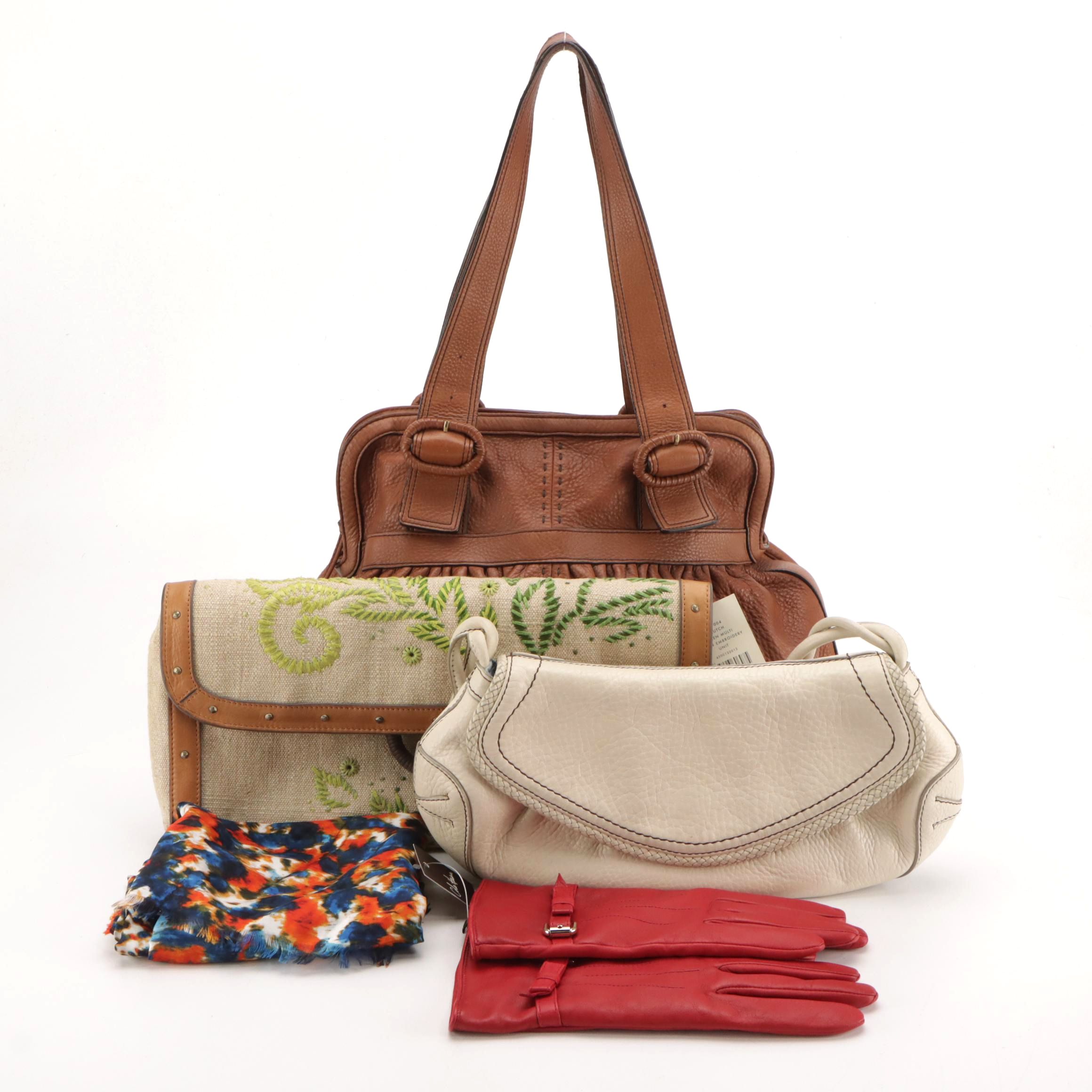 Cole Haan Clutch & Shoulder Bags, Cashmere Lined Leather Gloves & Silk Scarf