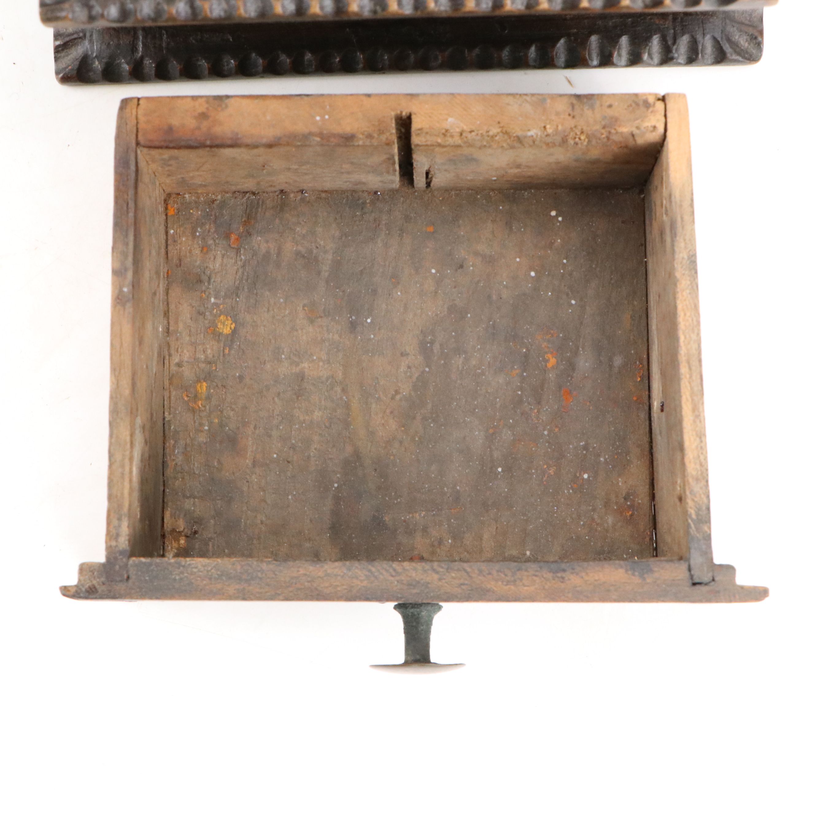 Folk Art Carved Wood Salt Box