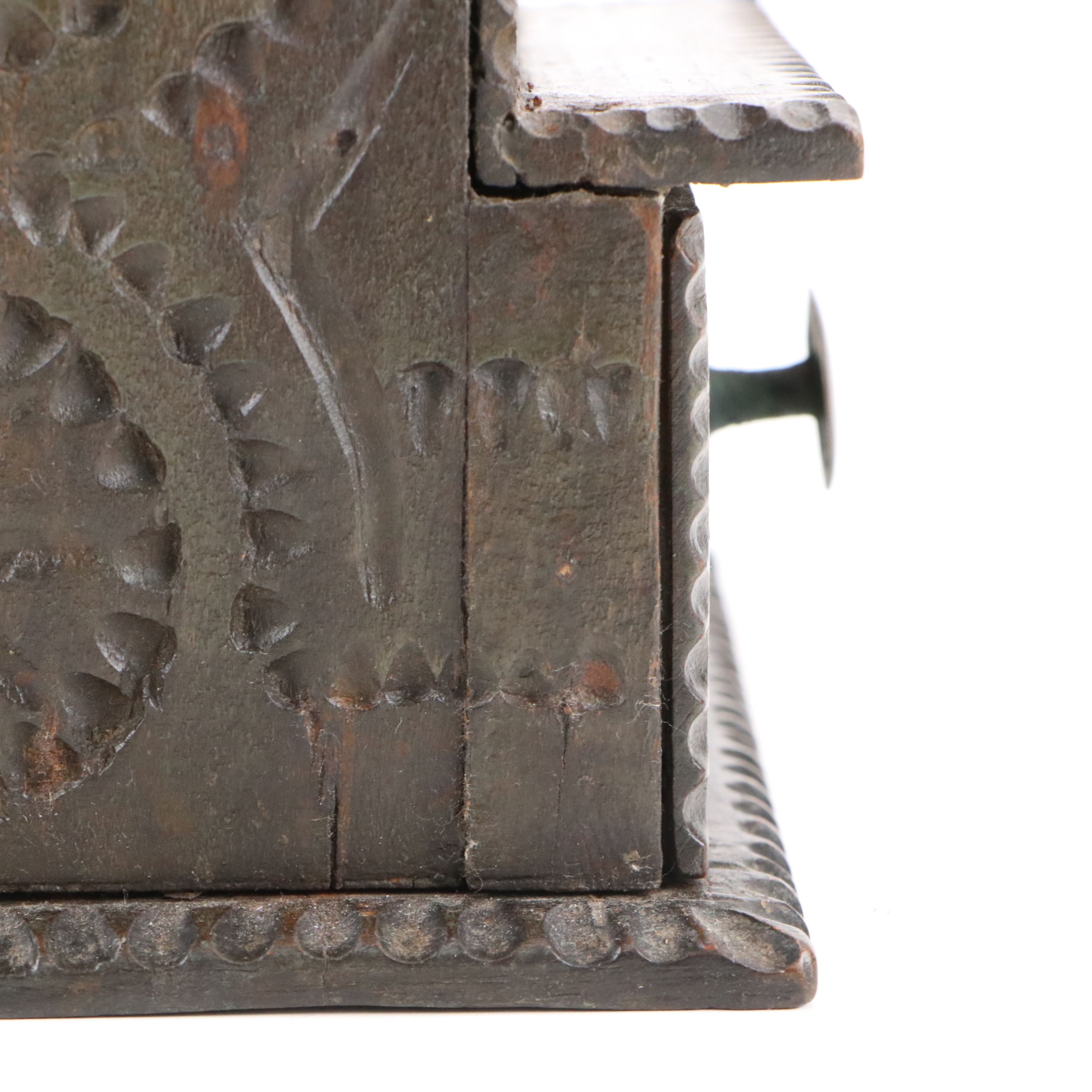 Folk Art Carved Wood Salt Box