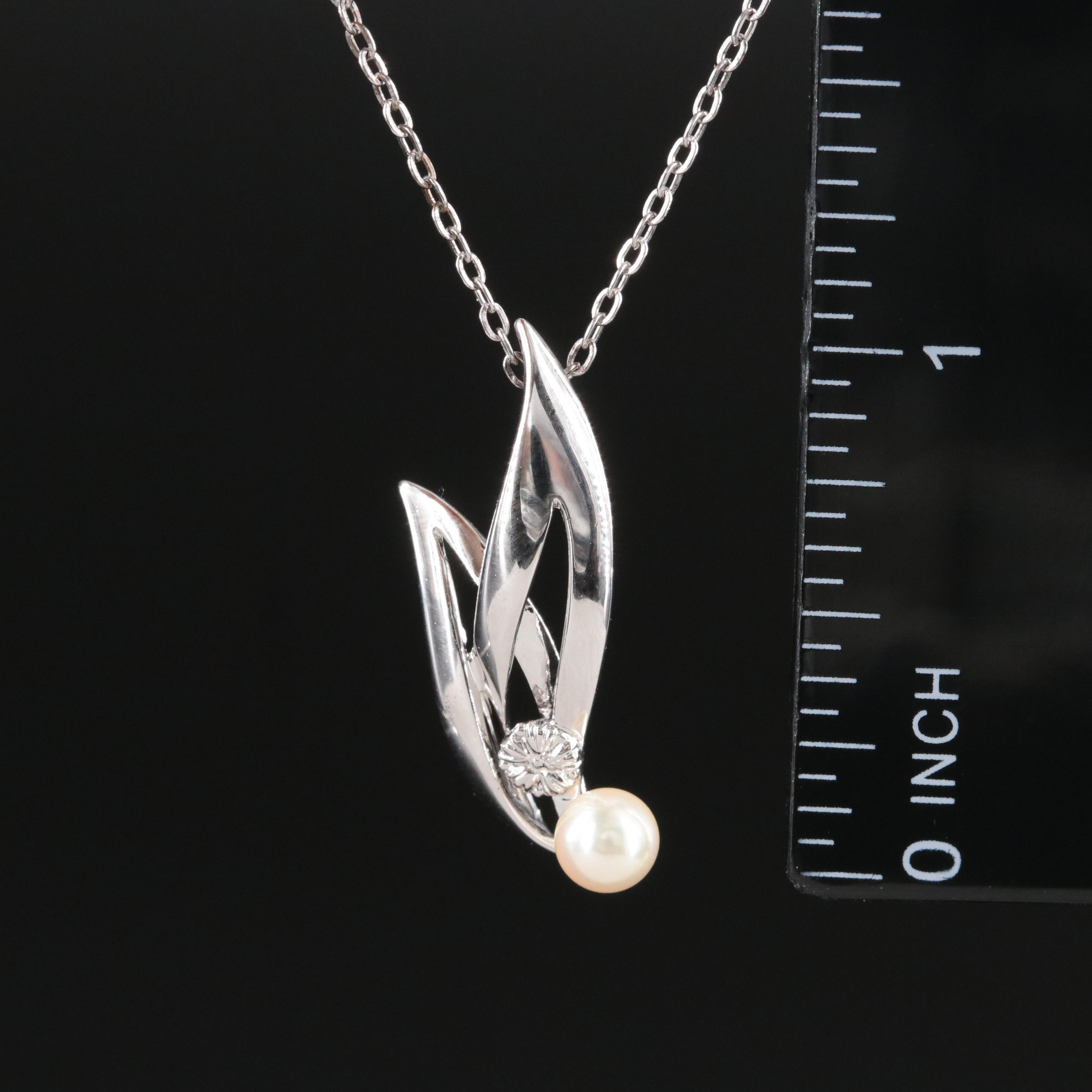 Mikimoto Sterling Pearl Foliate Pendant Necklace